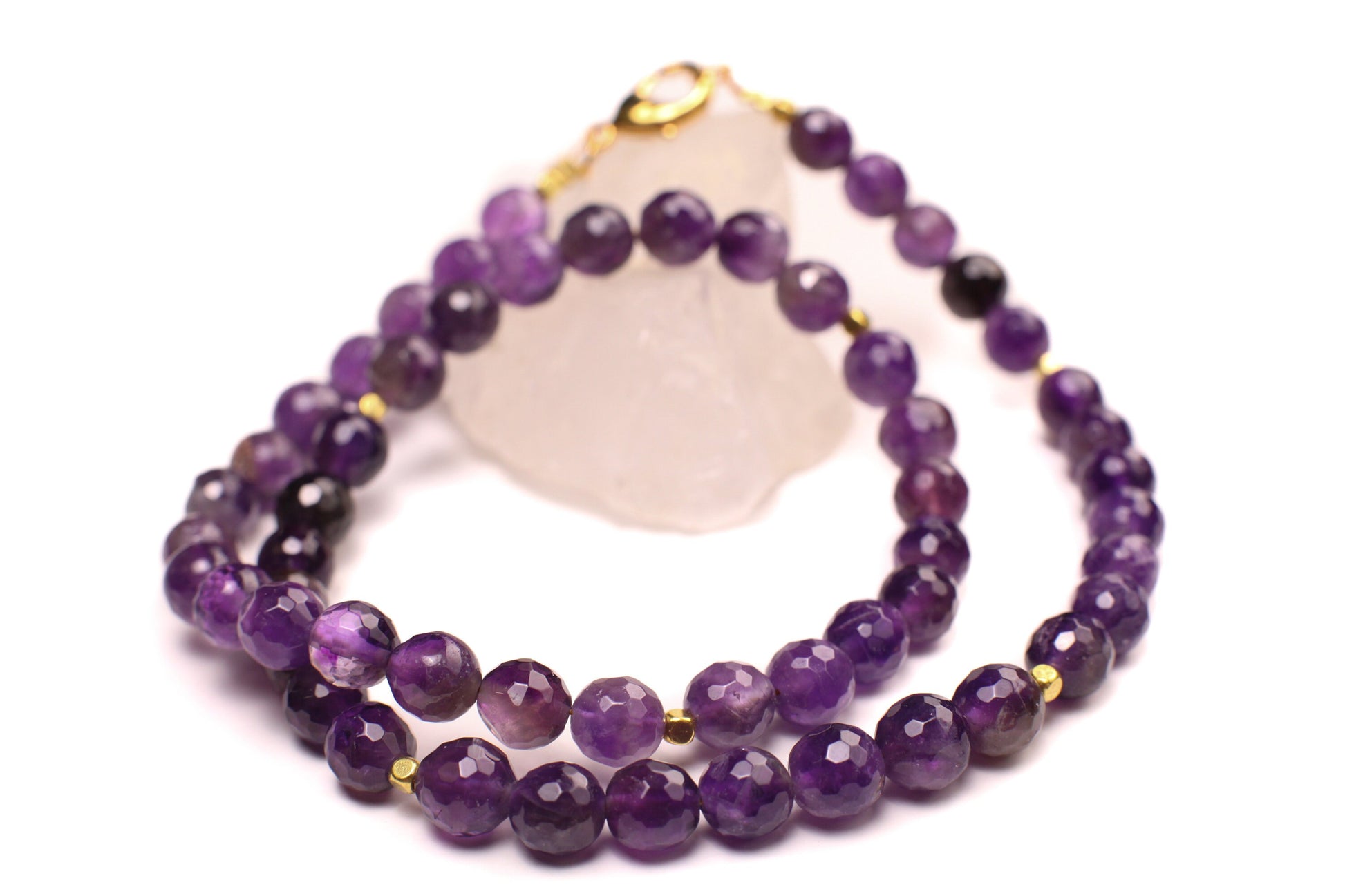 Natural Amethyst Purple 8mm Faceted Round beaded Choker, Layering Gold Necklace, February birthstone 14"- 30"