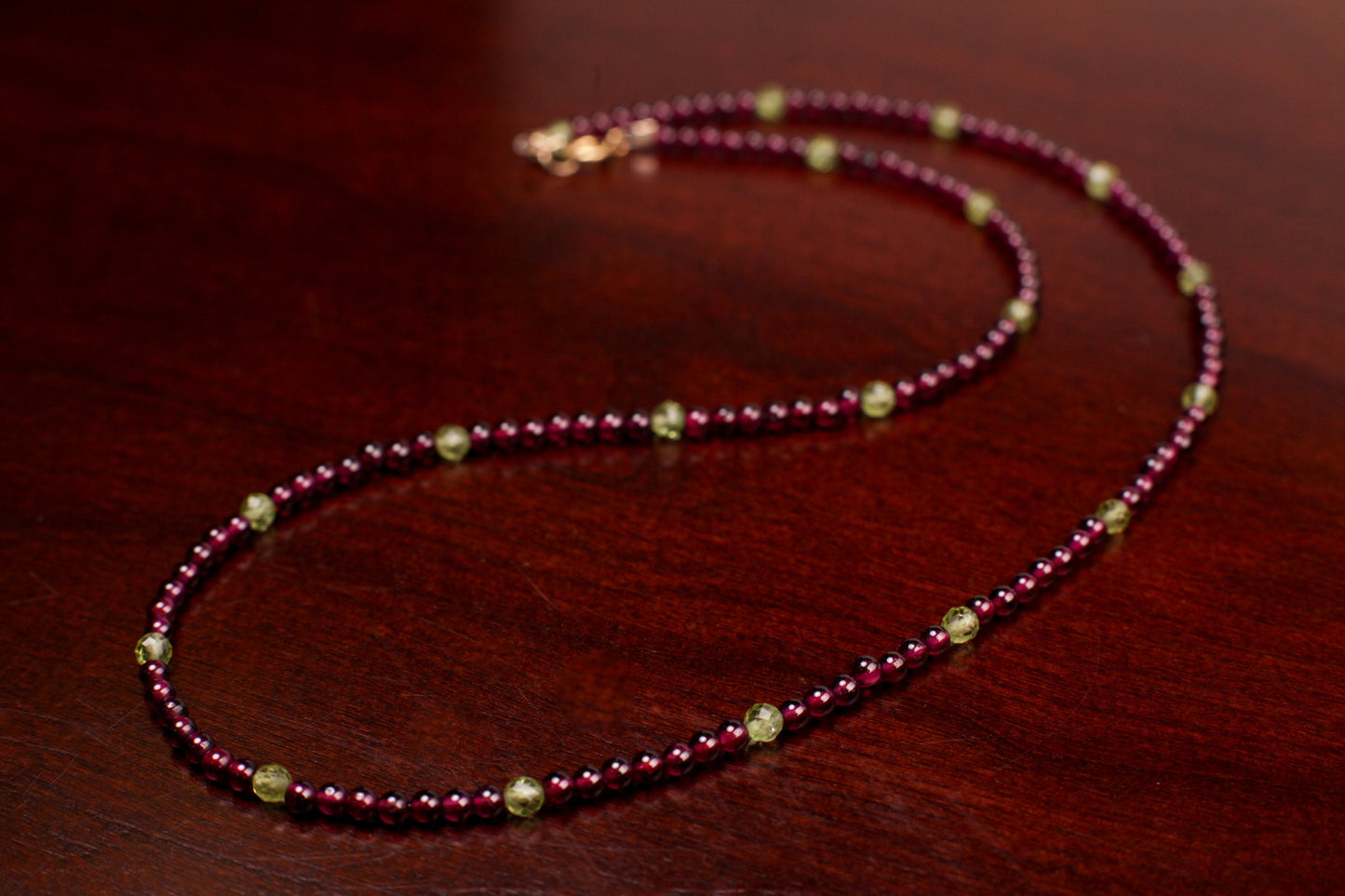 Merlot Red Garnet 3mm smooth Round,spacer with natural peridot necklace choker layering January Birthstone,Woman Gift