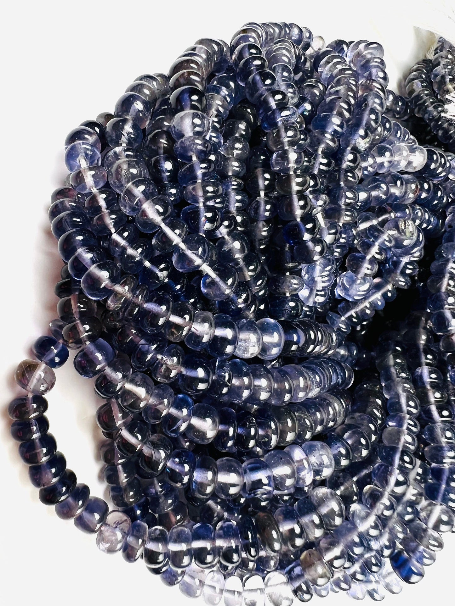 Natural Ombre Iolite Shaded 5-5.5mm large smooth Roundel Iolite rare 6.5” and 13” strand . Beautiful water,Violet blue shaded iolite beads .