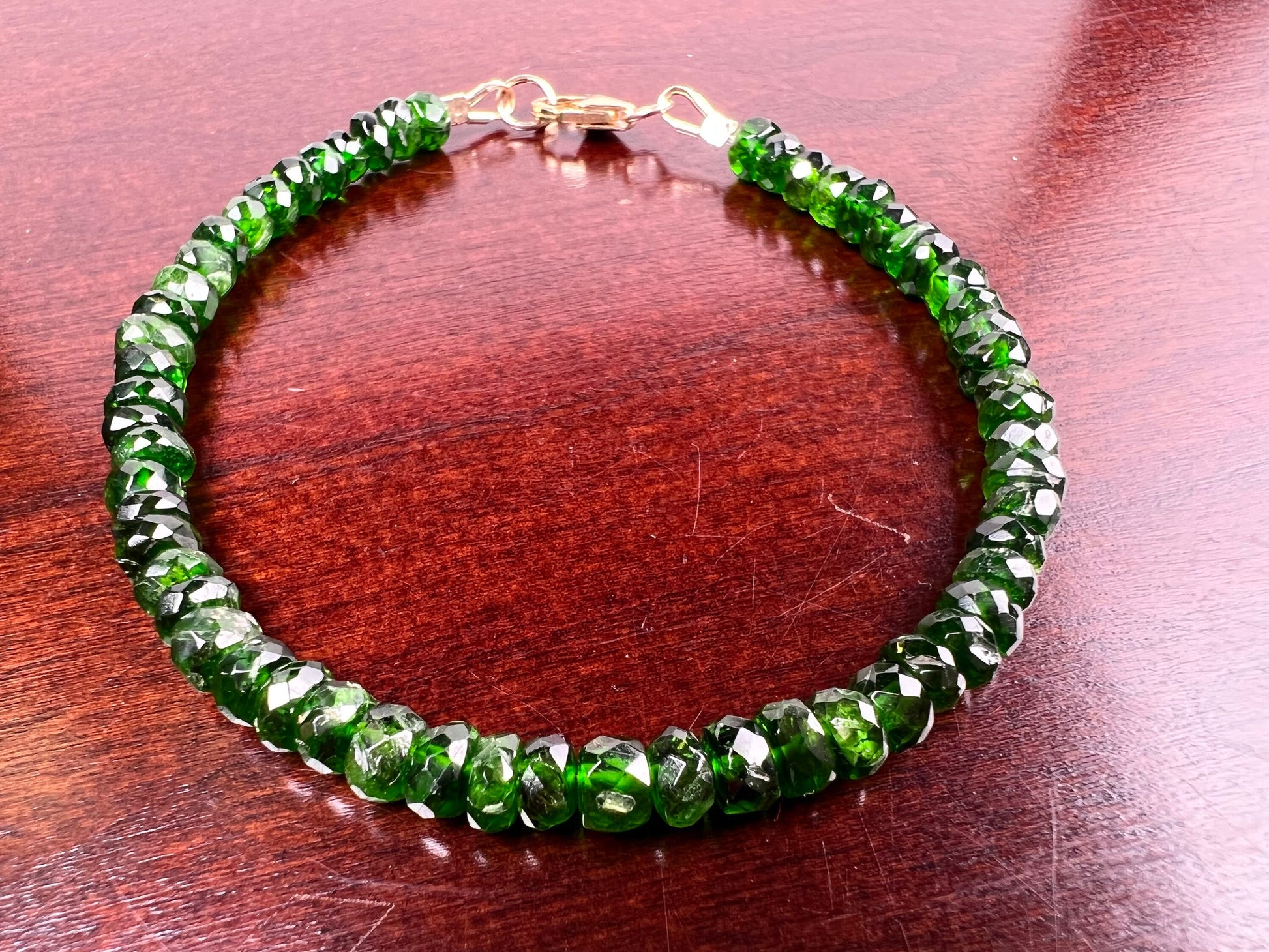 Natural Chrome Diopside 5-5.5mm Faceted Roundel 14k Gold Filled or 925 Sterling Silver Bracelet AAA High Quality Rare beautiful Green gift