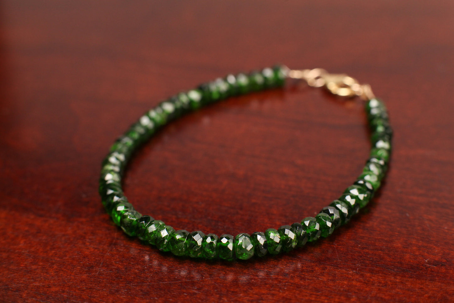 Natural Chrome Diopside 5-5.5mm Faceted Roundel 14k Gold Filled or 925 Sterling Silver Bracelet AAA High Quality Rare beautiful Green gift