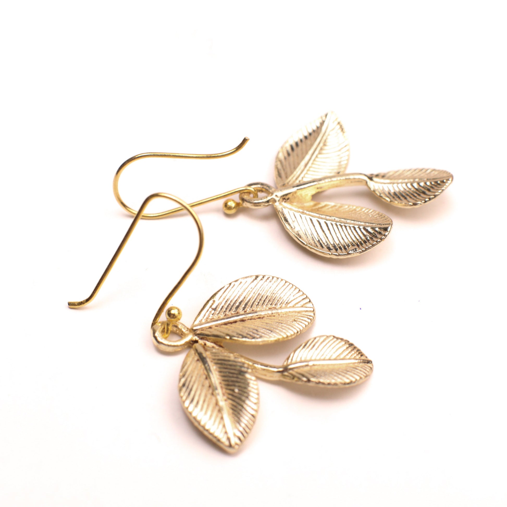 18k Gold Vermeil Bali Brush Gold Leaf Handmade Earrings, Beautiful Light Yellow Gold Color Medium Heavy Weight gift