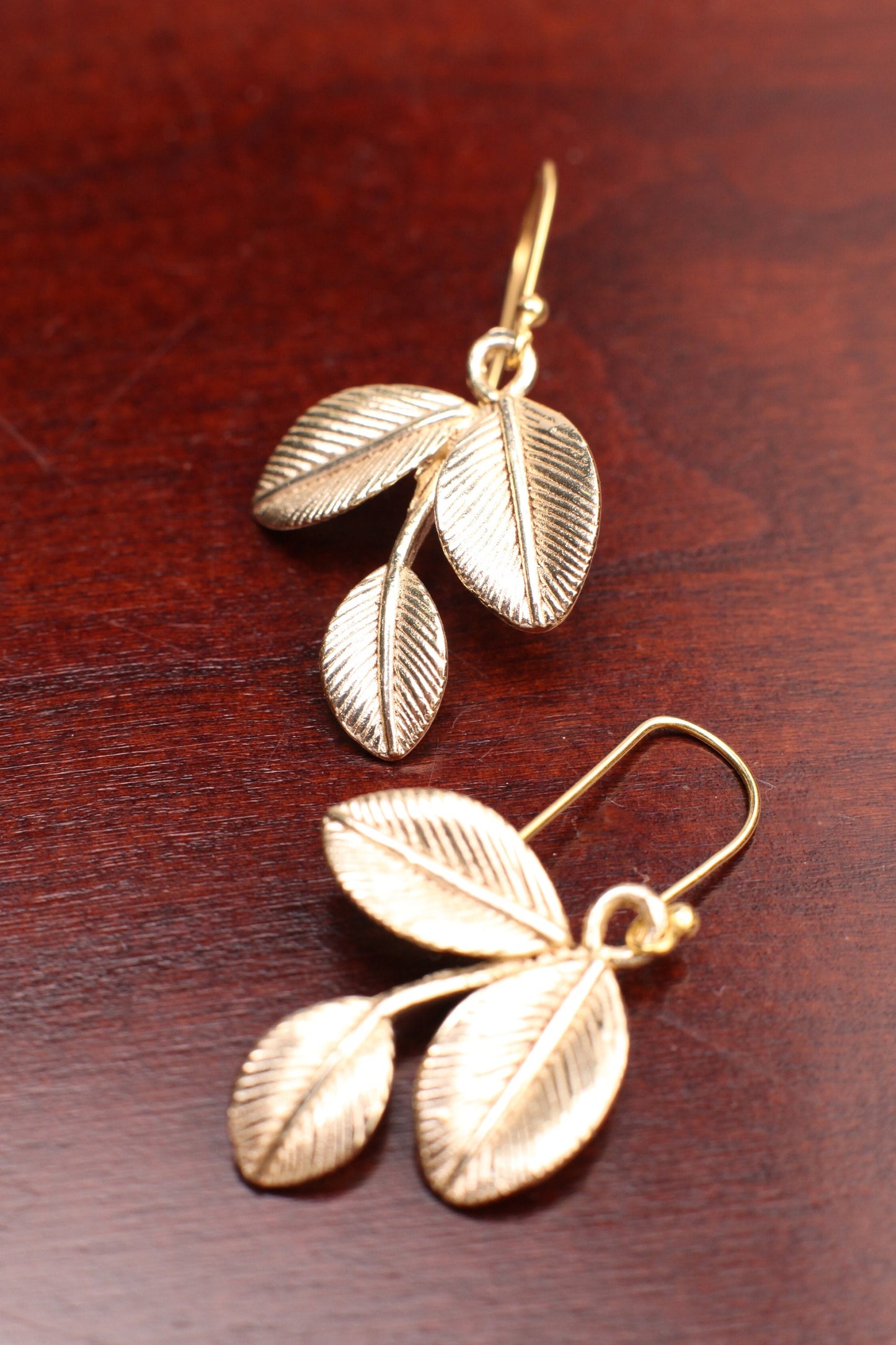 18k Gold Vermeil Bali Brush Gold Leaf Handmade Earrings, Beautiful Light Yellow Gold Color Medium Heavy Weight gift