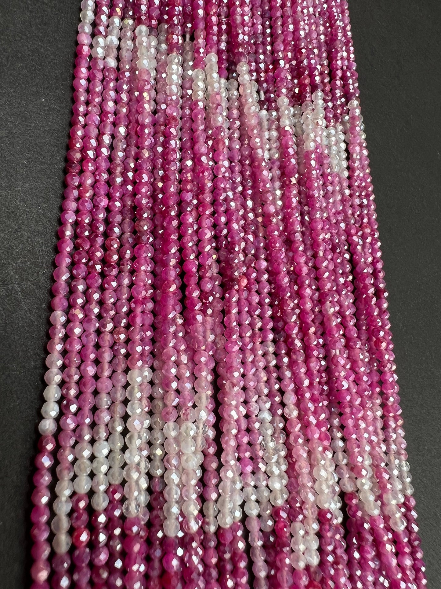 Natural Moonstone pink shaded Mystic Faceted 2.2mm Round Beads, Jewelry Making Gemstone Beige Bracelet, Necklace 12" Strand,