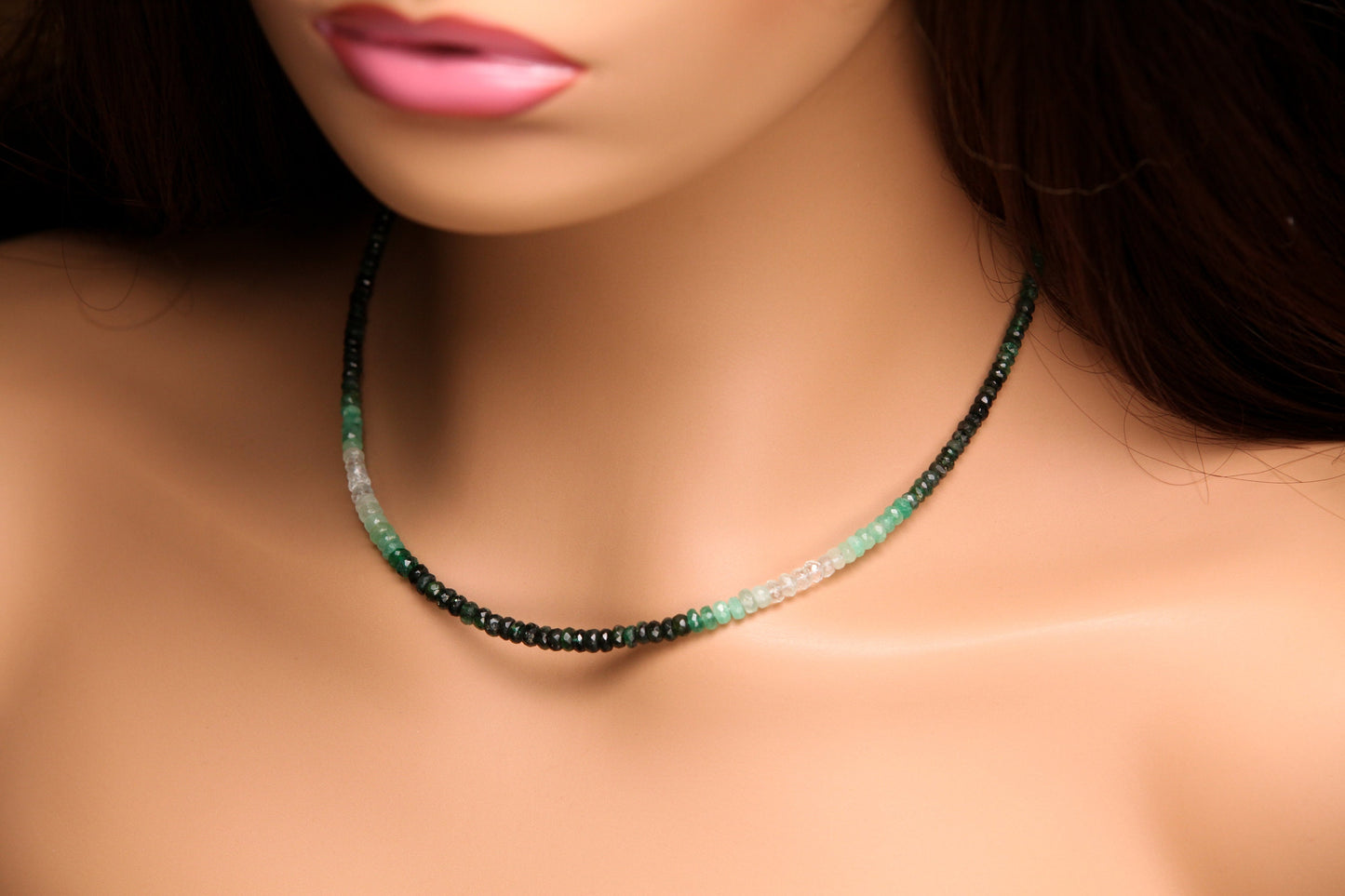 Ombre Emerald Faceted Rondelle 3.5-4.4mm with 14k Gold Filled Necklace.AAA Quality Natural Precious gift for her ,May birthstone