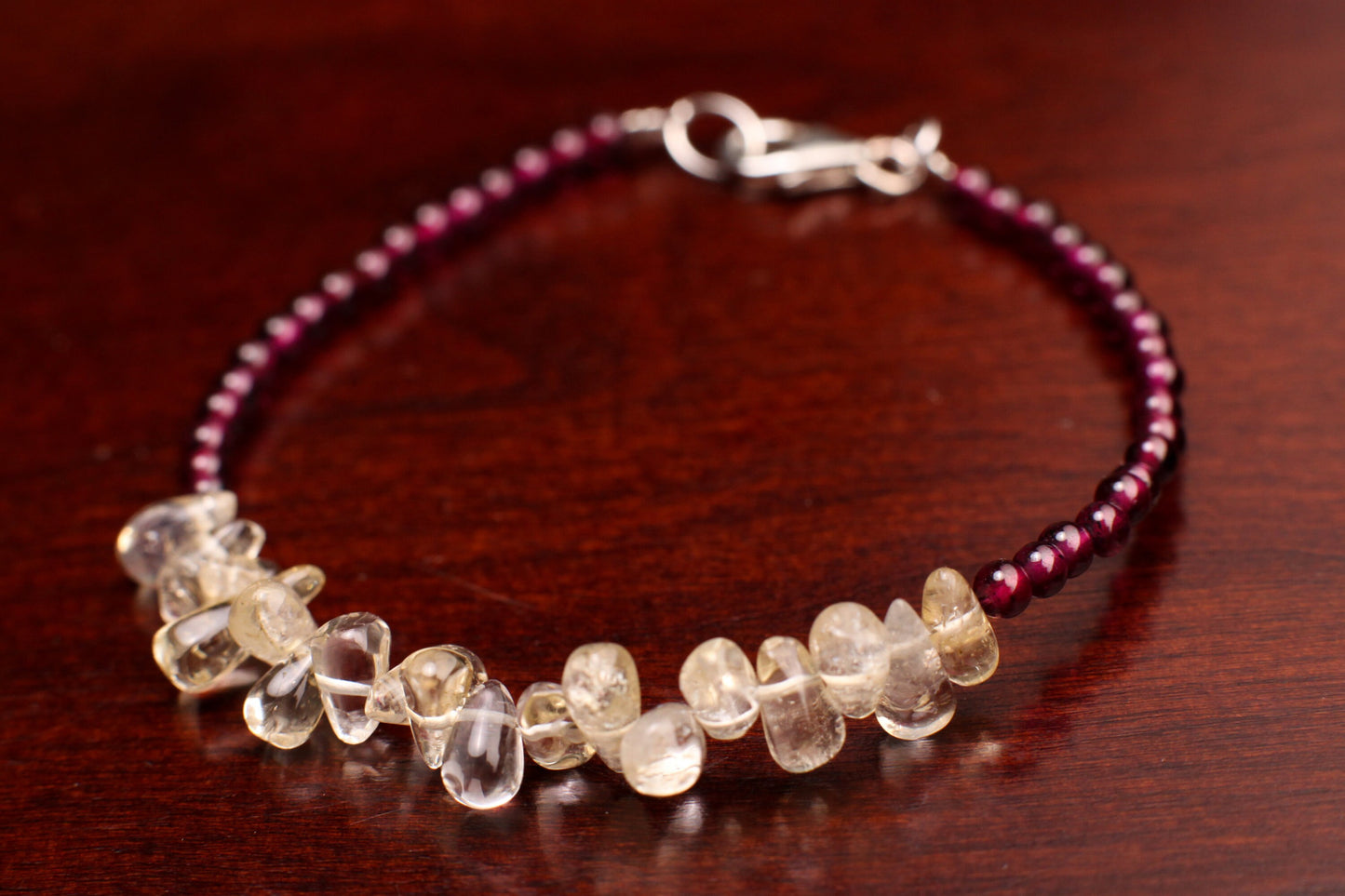 Garnet 3mm Smooth Round and Citrine Smooth Teardrop Bracelet in 925 Sterling Silver Healing, Energy Yoga Bracelet