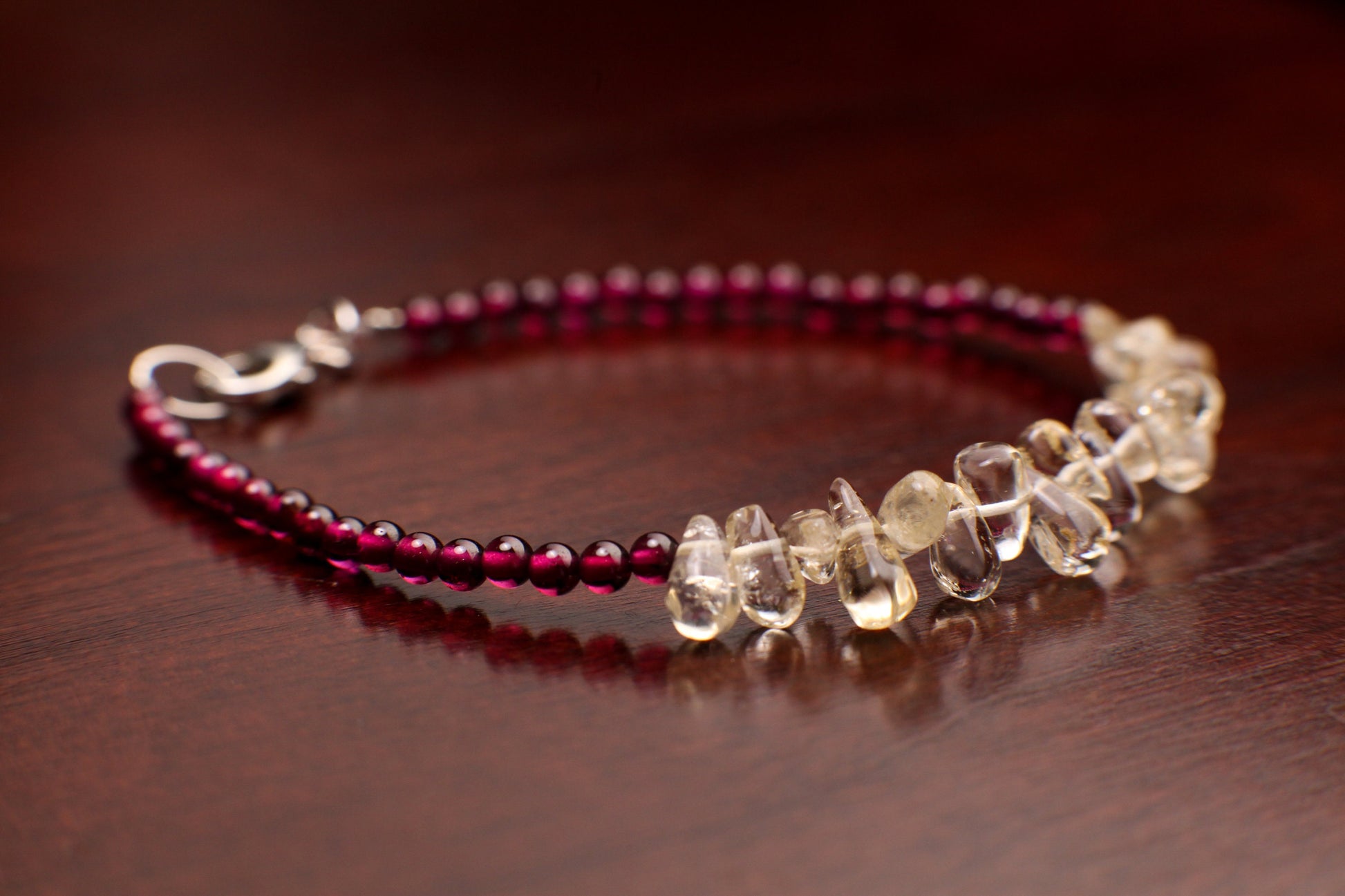 Garnet 3mm Smooth Round and Citrine Smooth Teardrop Bracelet in 925 Sterling Silver Healing, Energy Yoga Bracelet