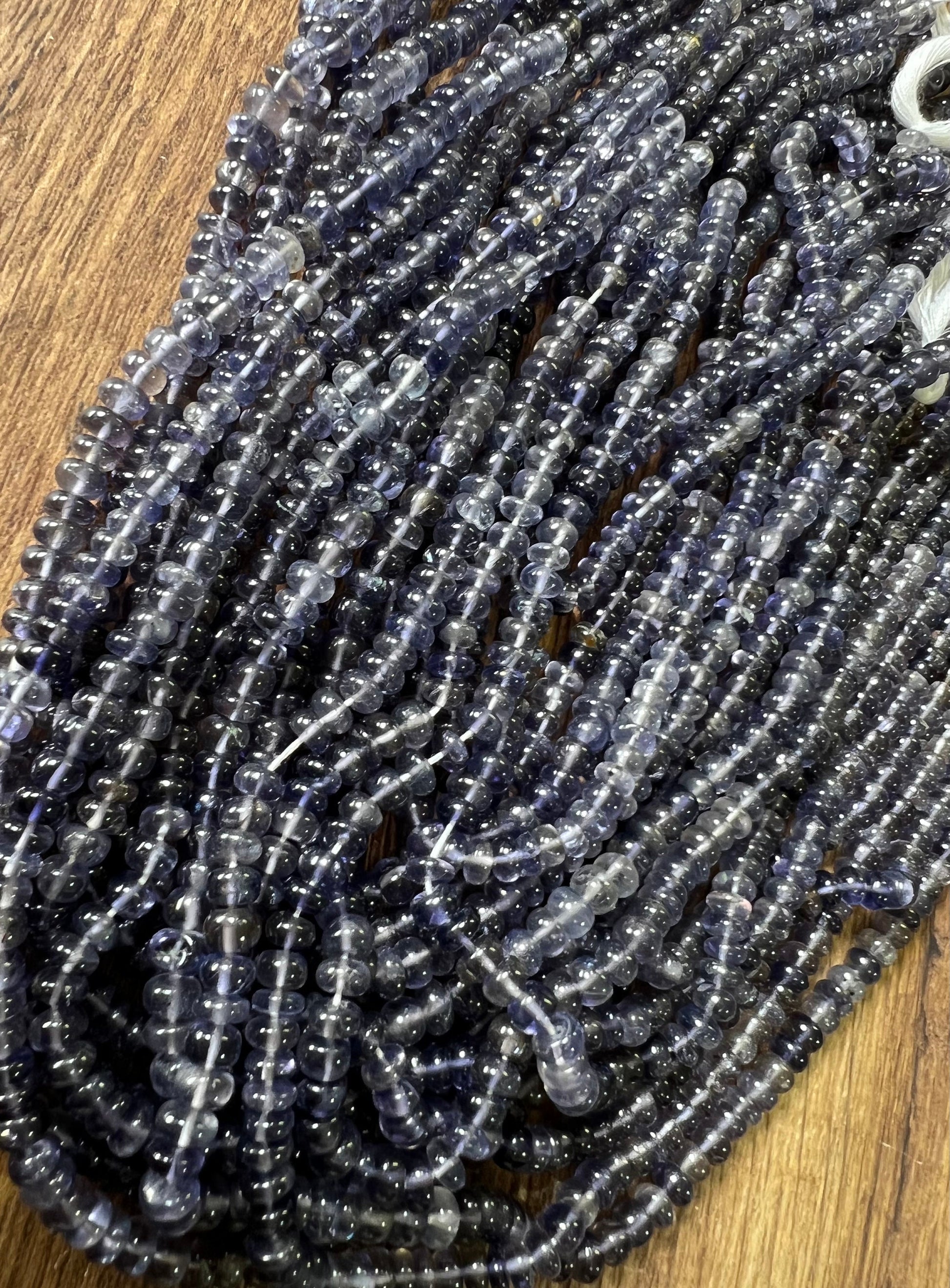 Natural Ombre Iolite Shaded 5-5.5mm large smooth Roundel Iolite rare 6.5” and 13” strand . Beautiful water,Violet blue shaded iolite beads .