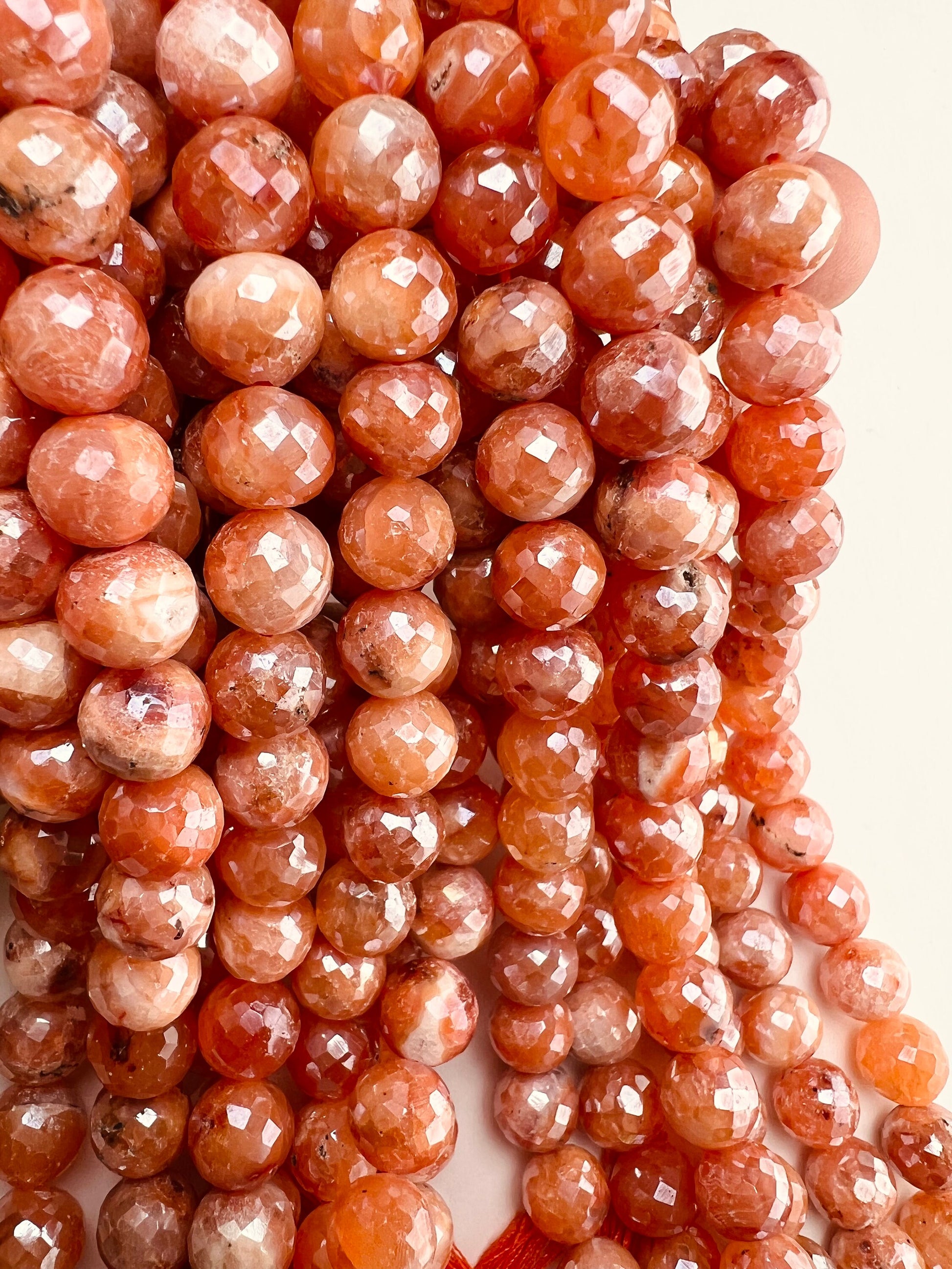 Natural peach Moonstone mystic faceted 9.5-10mm round bead ,Jewelry making super beautiful beads, 8" strand