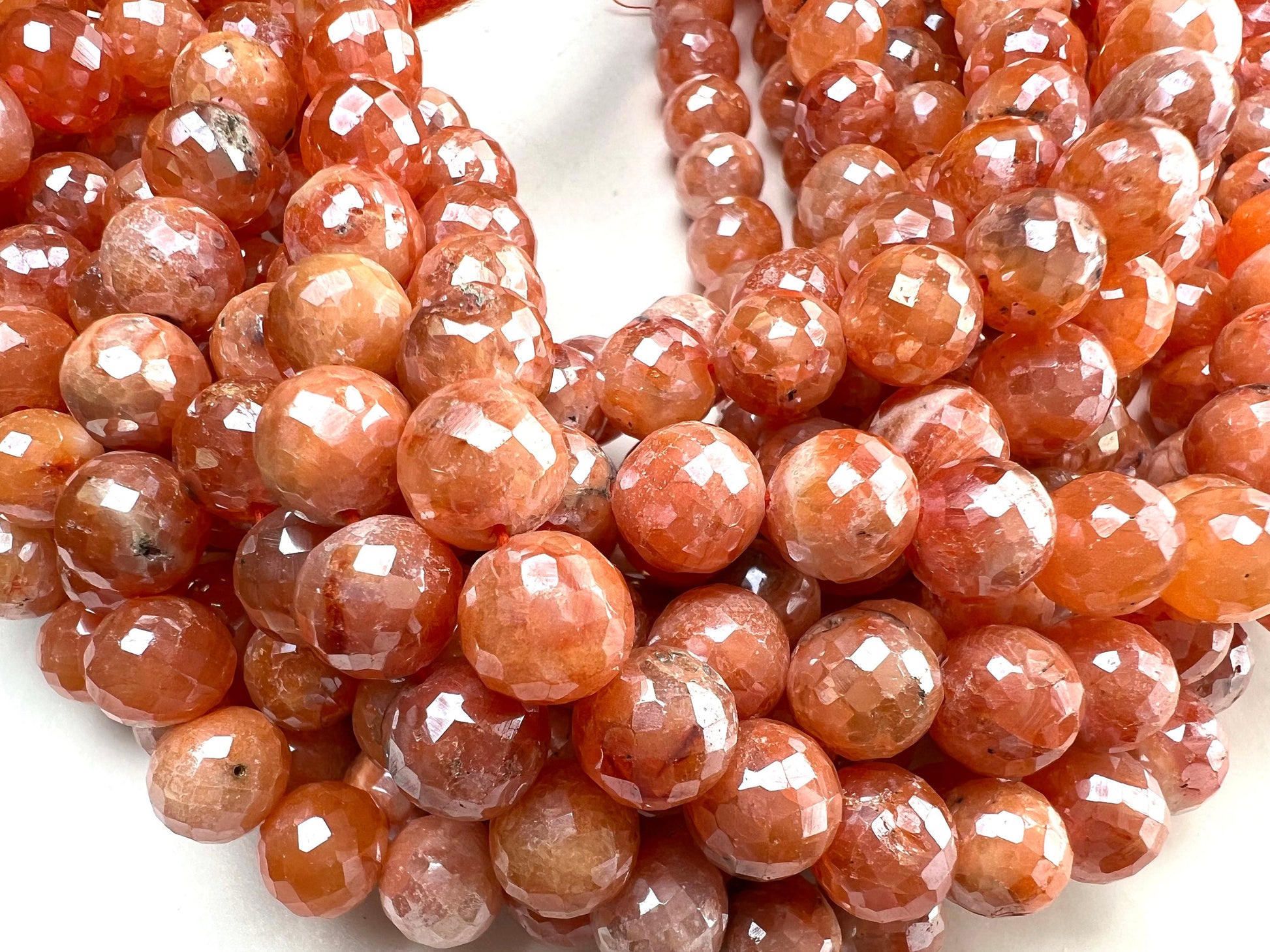 Natural peach Moonstone mystic faceted 9.5-10mm round bead ,Jewelry making super beautiful beads, 8" strand