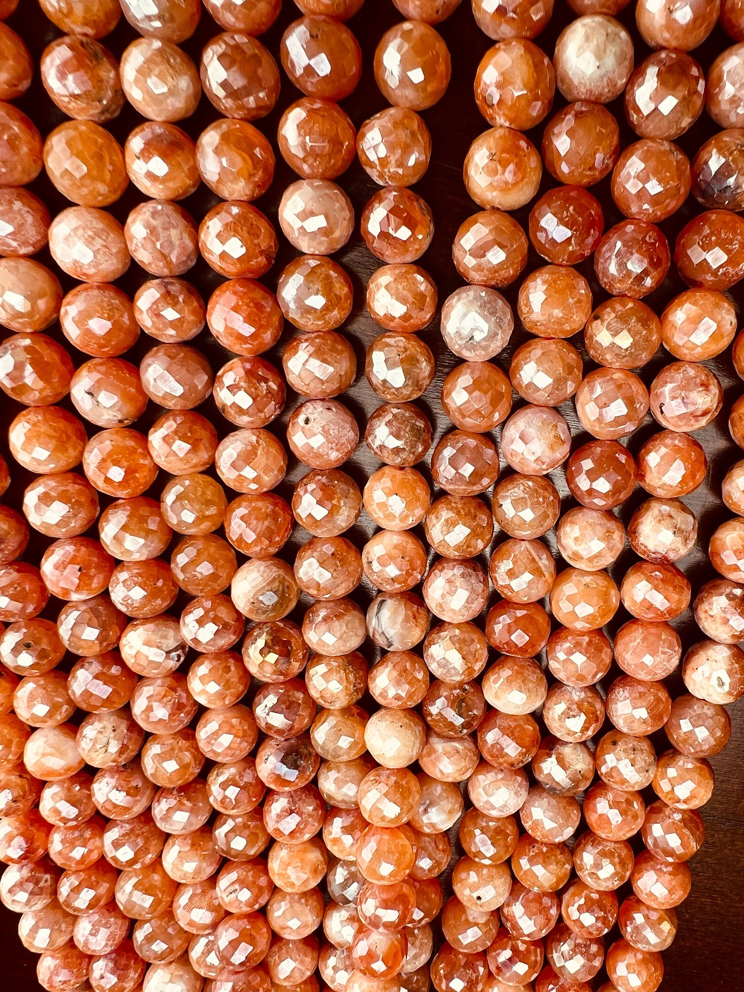 Natural peach Moonstone mystic faceted 9.5-10mm round bead ,Jewelry making super beautiful beads, 8" strand