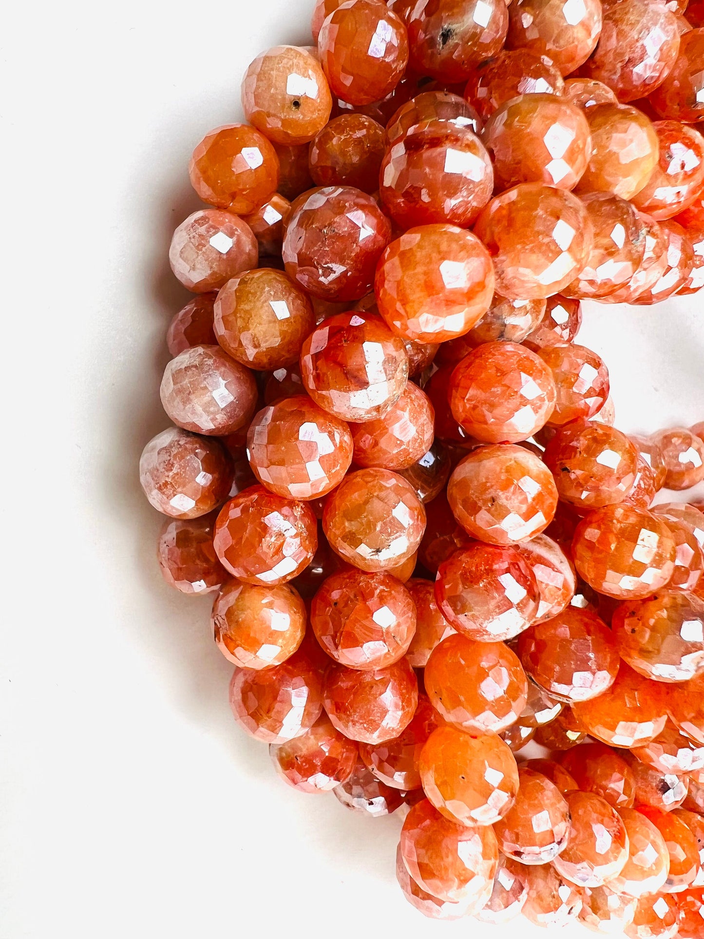 Natural peach Moonstone mystic faceted 9.5-10mm round bead ,Jewelry making super beautiful beads, 8" strand