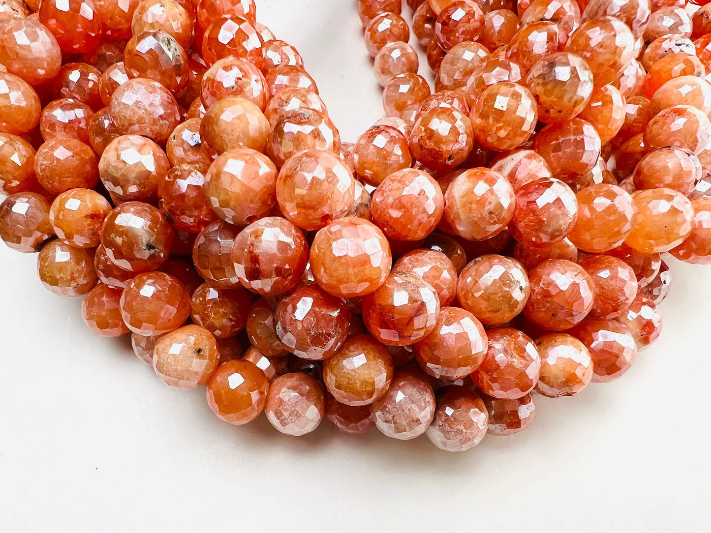 Natural peach Moonstone mystic faceted 9.5-10mm round bead ,Jewelry making super beautiful beads, 8" strand