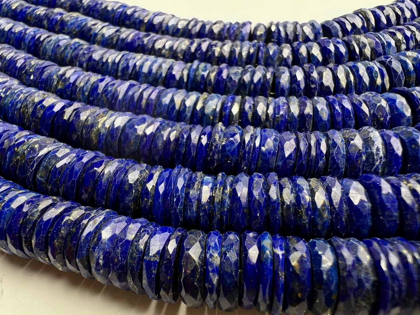 Genuine Lapis Lazuli Faceted Heishi Roundel Washer Beads 7.5” Strand 7.5, 9.5mm size AAA Bright Blue Gold Matrix Natural Lapis