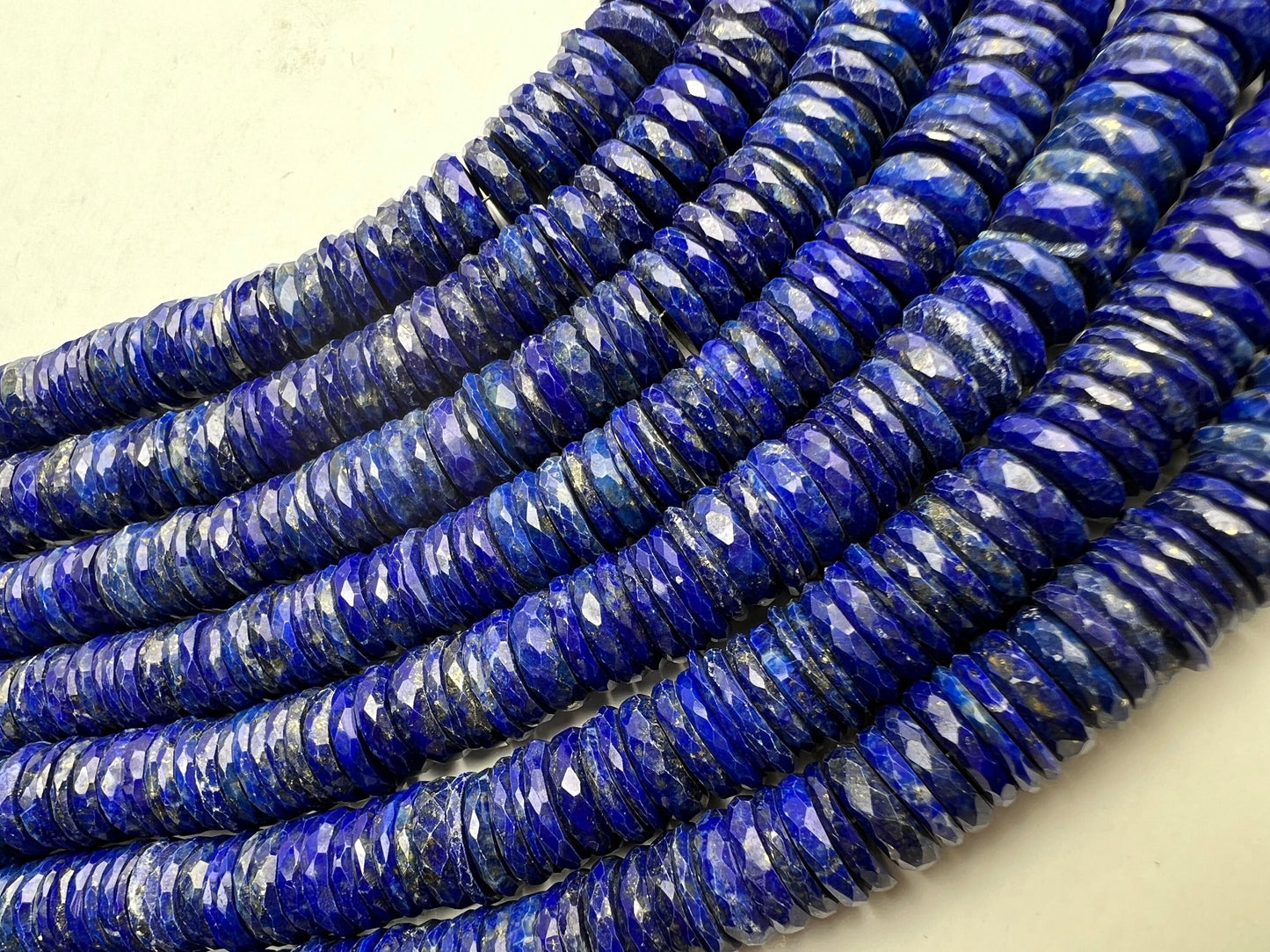 Genuine Lapis Lazuli Faceted Heishi Roundel Washer Beads 7.5” Strand 7.5, 9.5mm size AAA Bright Blue Gold Matrix Natural Lapis