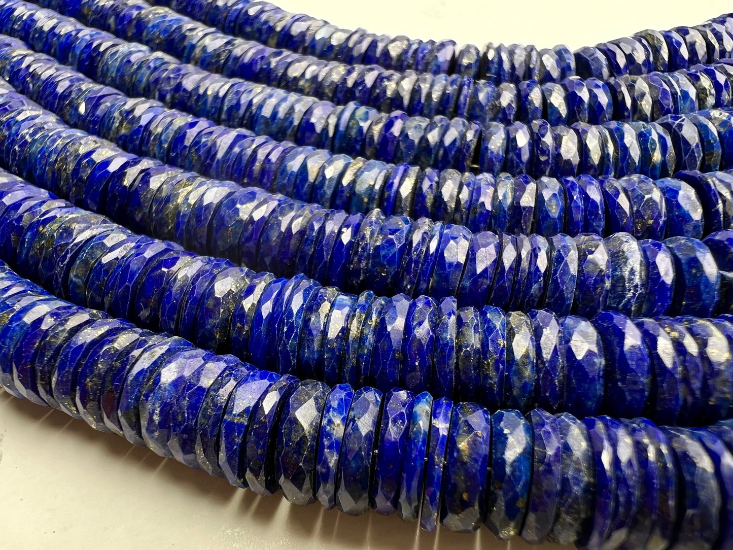 Genuine Lapis Lazuli Faceted Heishi Roundel Washer Beads 7.5” Strand 7.5, 9.5mm size AAA Bright Blue Gold Matrix Natural Lapis