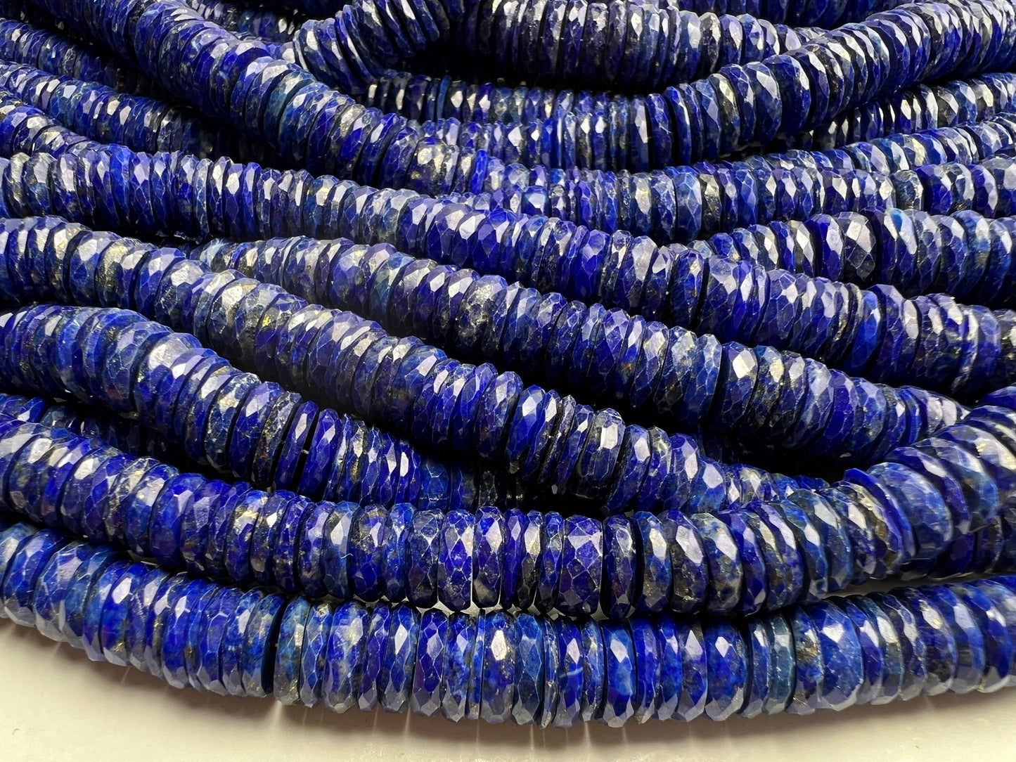 Genuine Lapis Lazuli Faceted Heishi Roundel Washer Beads 7.5” Strand 7.5, 9.5mm size AAA Bright Blue Gold Matrix Natural Lapis