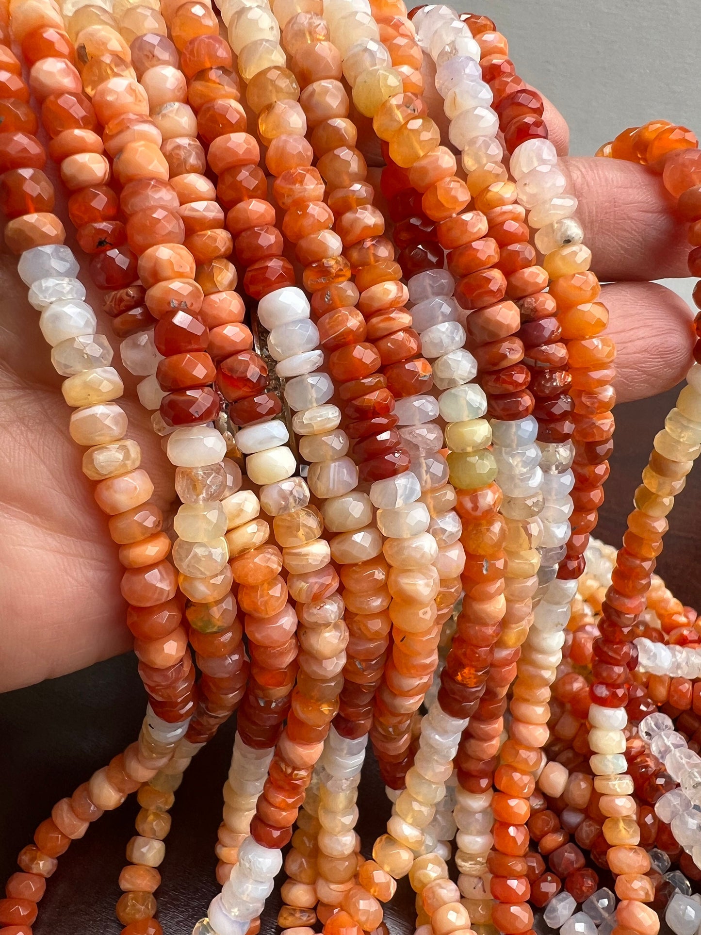 Mexican Fire Opal 5.5-7mm faceted Shaded Ombre Orange wheel tyre Roundel natural Beads, Jewelry Making AAA quality 6"and 12" strand