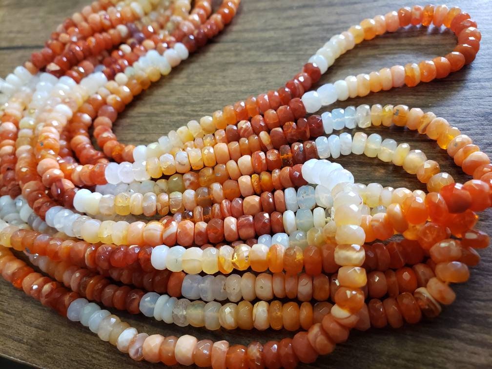 Mexican Fire Opal 5.5-7mm faceted Shaded Ombre Orange wheel tyre Roundel natural Beads, Jewelry Making AAA quality 6"and 12" strand