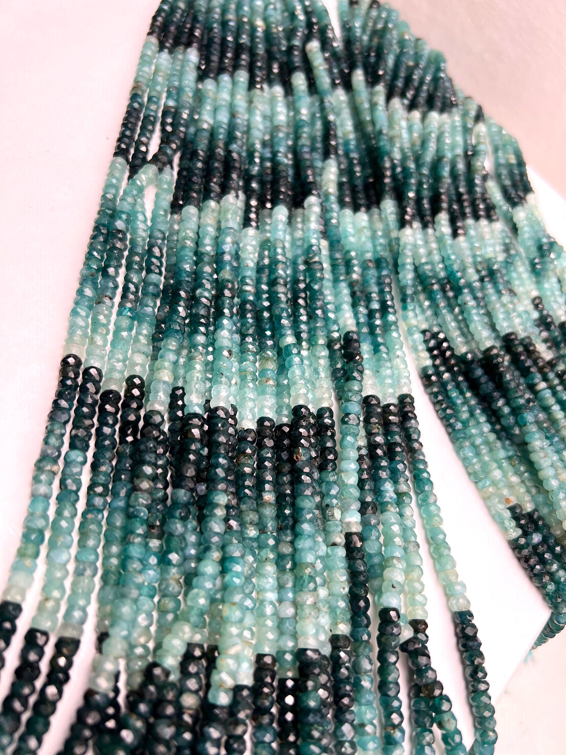 Natural Grandidierite 2.5-5.5mm faceted Teal green Shaded Roundel bead, rare, AAA quality, 1/2 strand or 12.5" full Strand