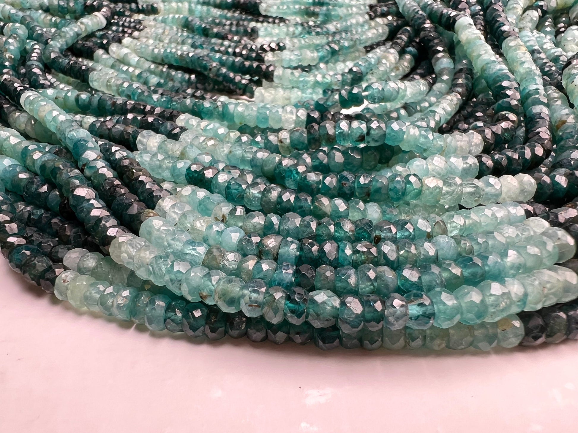 Natural Grandidierite 2.5-5.5mm faceted Teal green Shaded Roundel bead, rare, AAA quality, 1/2 strand or 12.5" full Strand