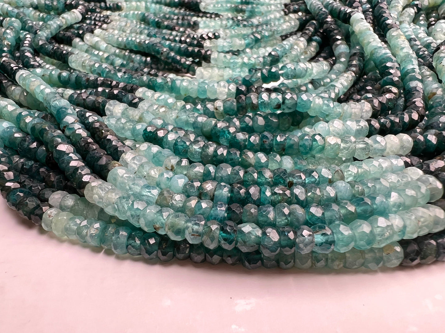 Natural Grandidierite 2.5-5.5mm faceted Teal green Shaded Roundel bead, rare, AAA quality, 1/2 strand or 12.5" full Strand