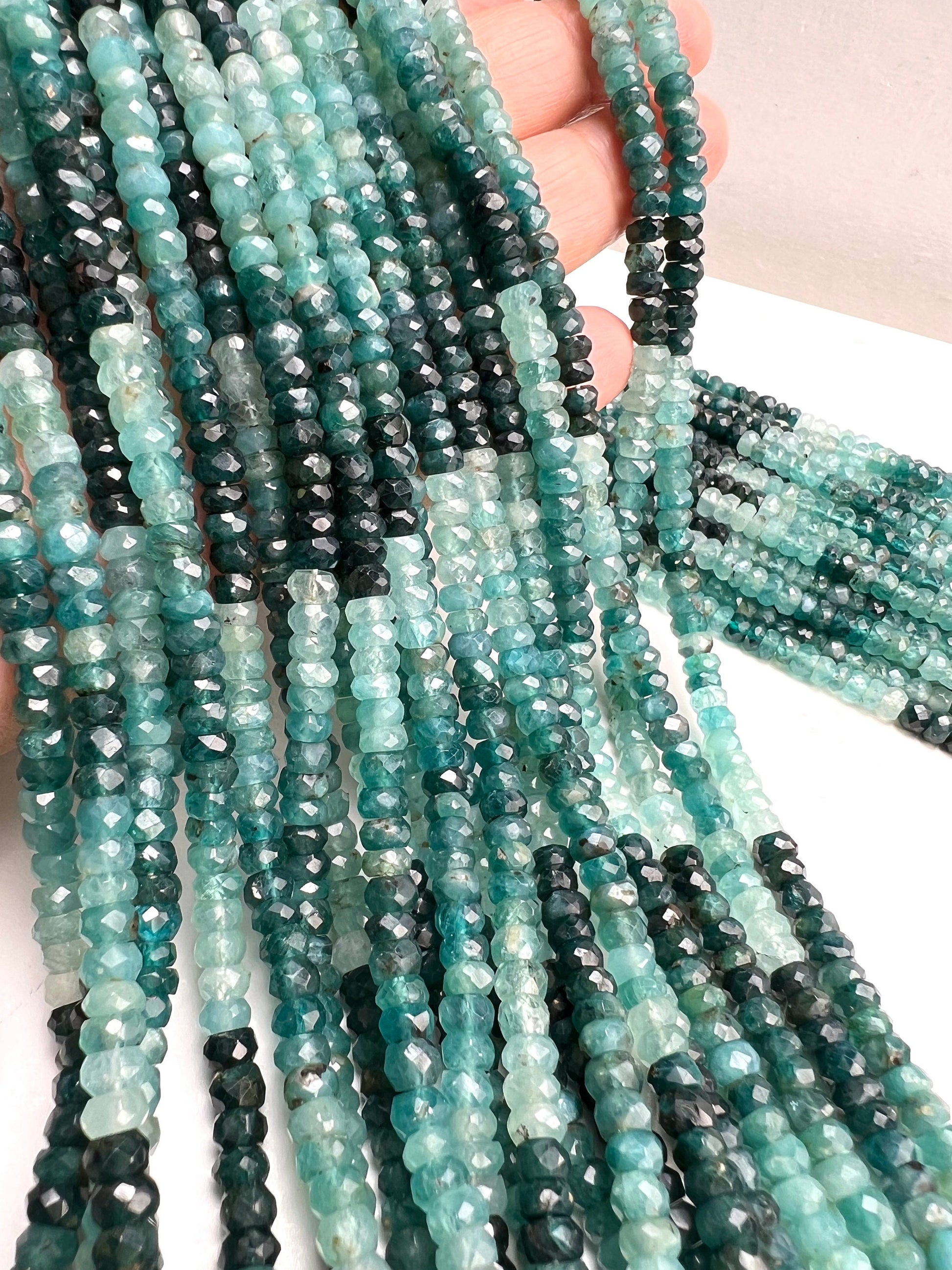 Natural Grandidierite 5.5mm faceted Teal green Shaded Roundel bead, rare, AAA quality, 1/2 strand or 12.5" full Strand
