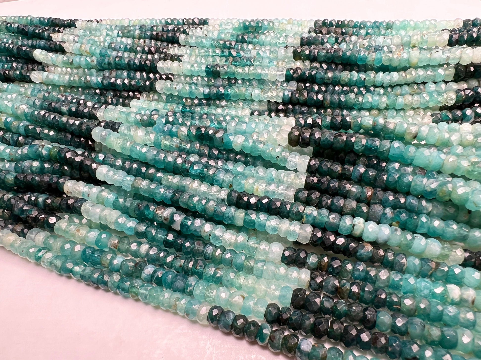 Natural Grandidierite 2.5-5.5mm faceted Teal green Shaded Roundel bead, rare, AAA quality, 1/2 strand or 12.5" full Strand