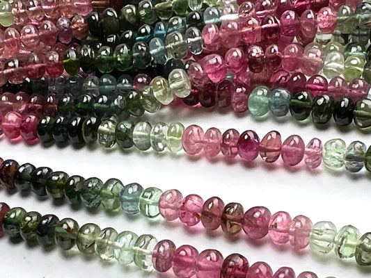 Natural Multi Watermelon Tourmaline 3-5mm raw smooth Roundel beads AAA quality Jewelry Making, healing Beads