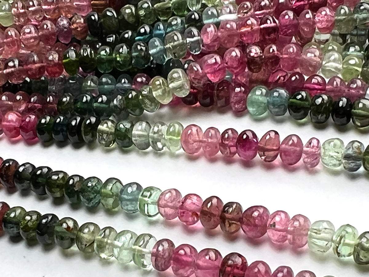 Natural Multi Watermelon Tourmaline 3-5mm raw smooth Roundel beads AAA quality Jewelry Making, healing Beads