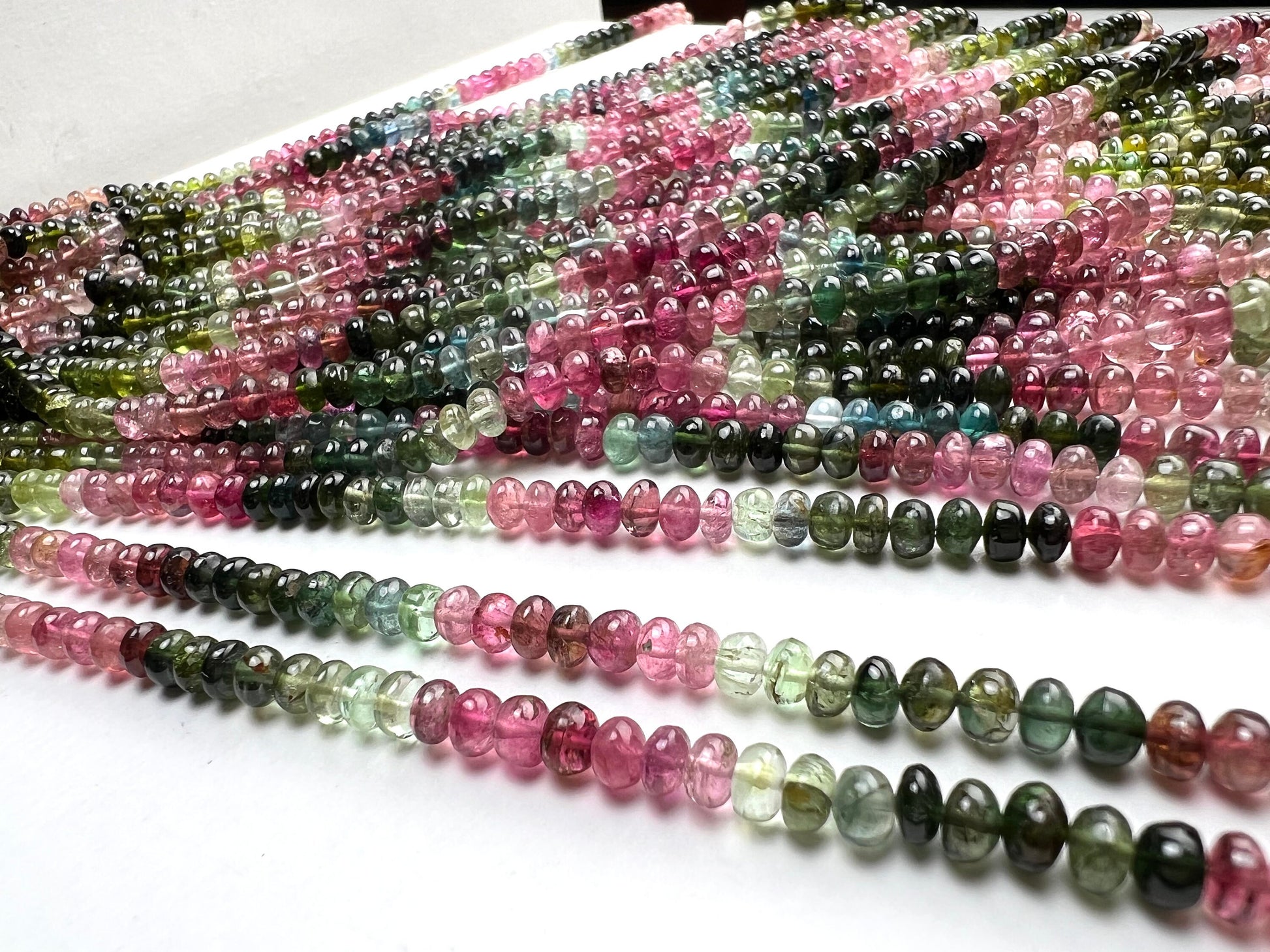 Natural Multi Watermelon Tourmaline 4.5-5mm raw smooth Roundel beads AAA quality Jewelry Making, healing Beads 7”, 14” St