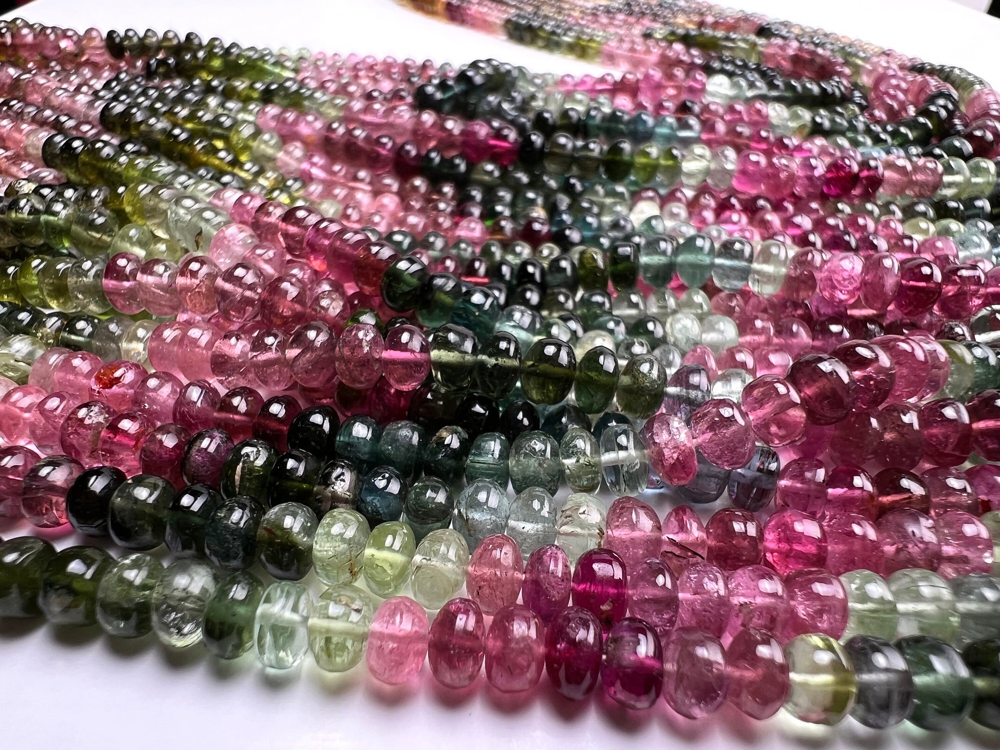 Natural Multi Watermelon Tourmaline 4.5-5mm raw smooth Roundel beads AAA quality Jewelry Making, healing Beads 7”, 14” St