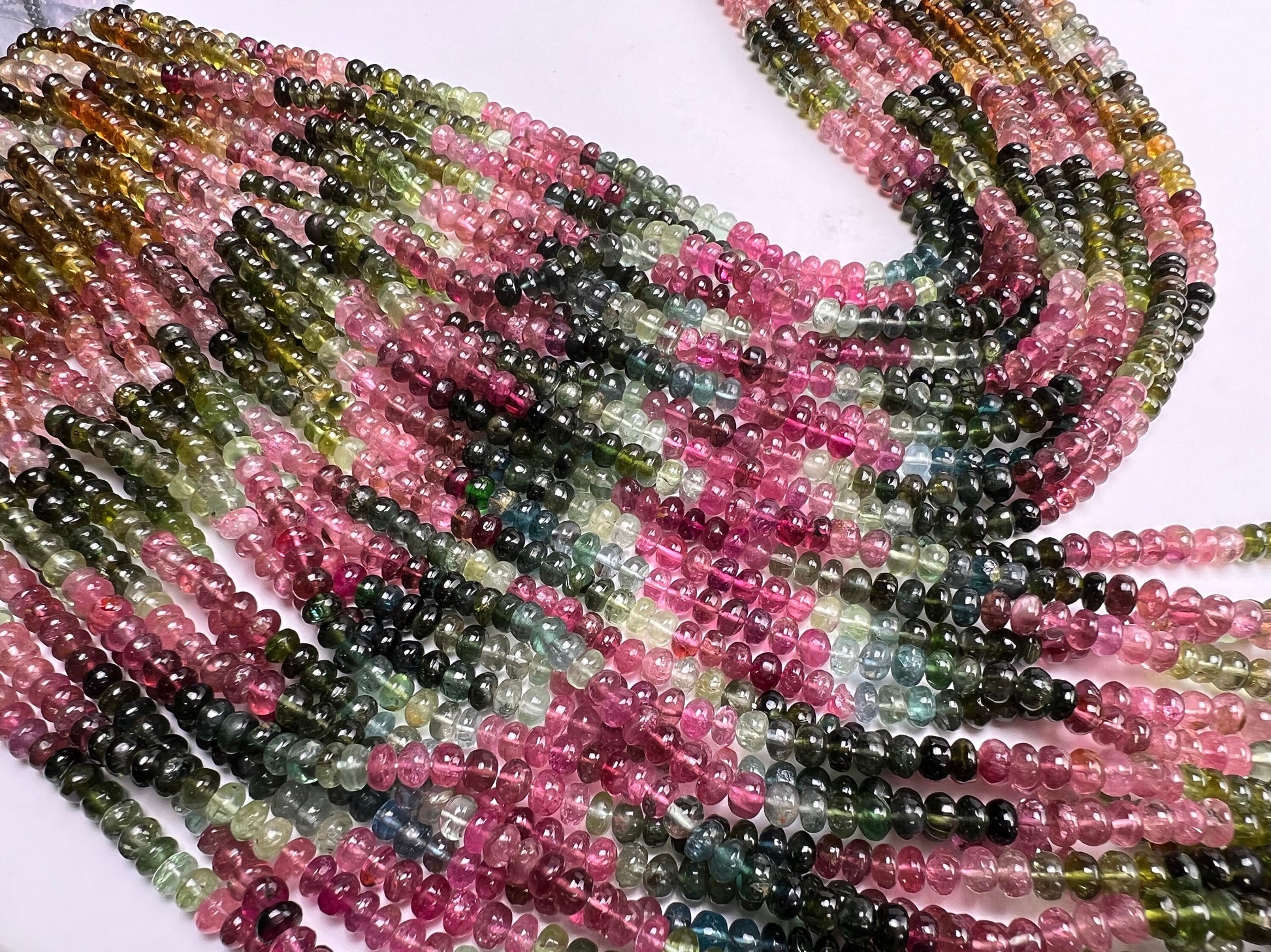 Natural Multi Watermelon Tourmaline 4.5-5mm raw smooth Roundel beads AAA quality Jewelry Making, healing Beads 7”, 14” St