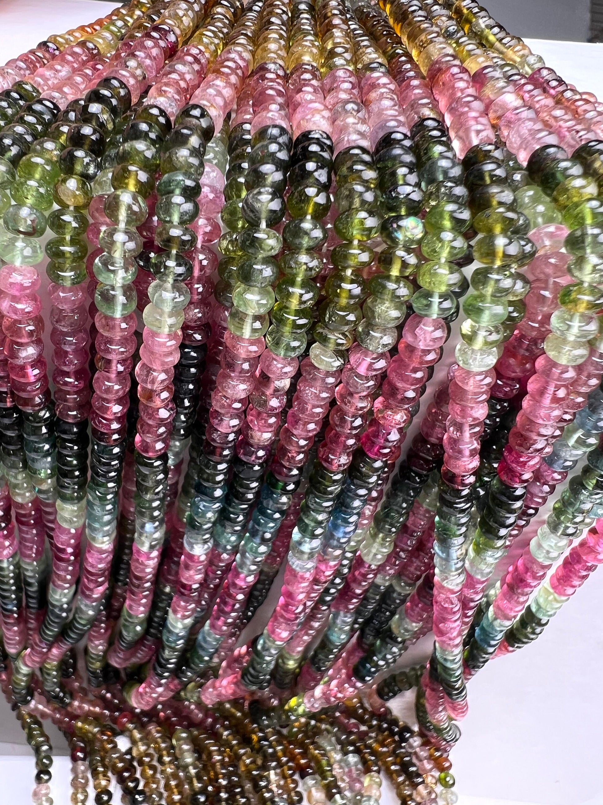 Natural Multi Watermelon Tourmaline 4.5-5mm raw smooth Roundel beads AAA quality Jewelry Making, healing Beads 7”, 14” St