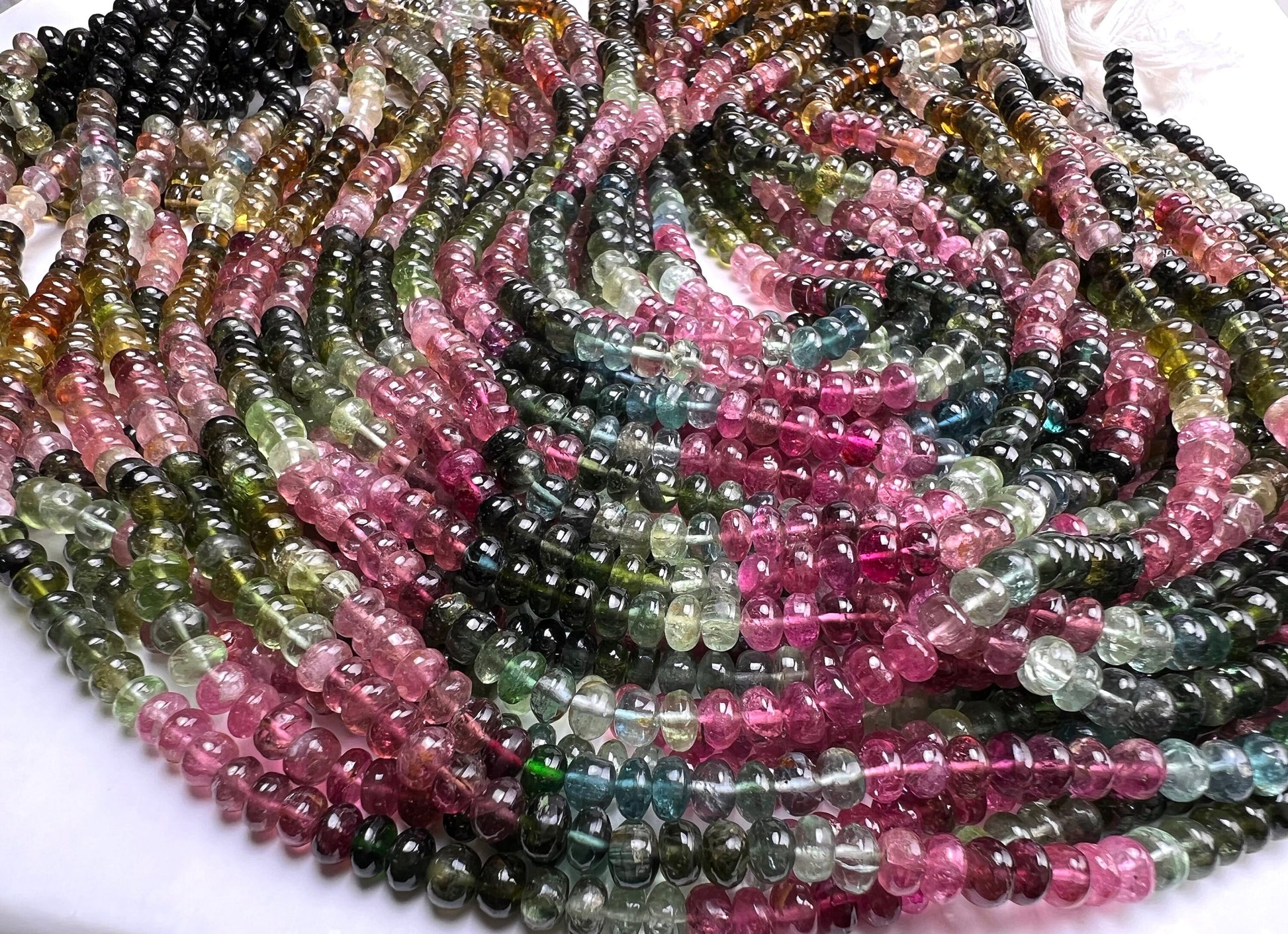 Natural Multi Watermelon Tourmaline 4.5-5mm raw smooth Roundel beads AAA quality Jewelry Making, healing Beads 7”, 14” St