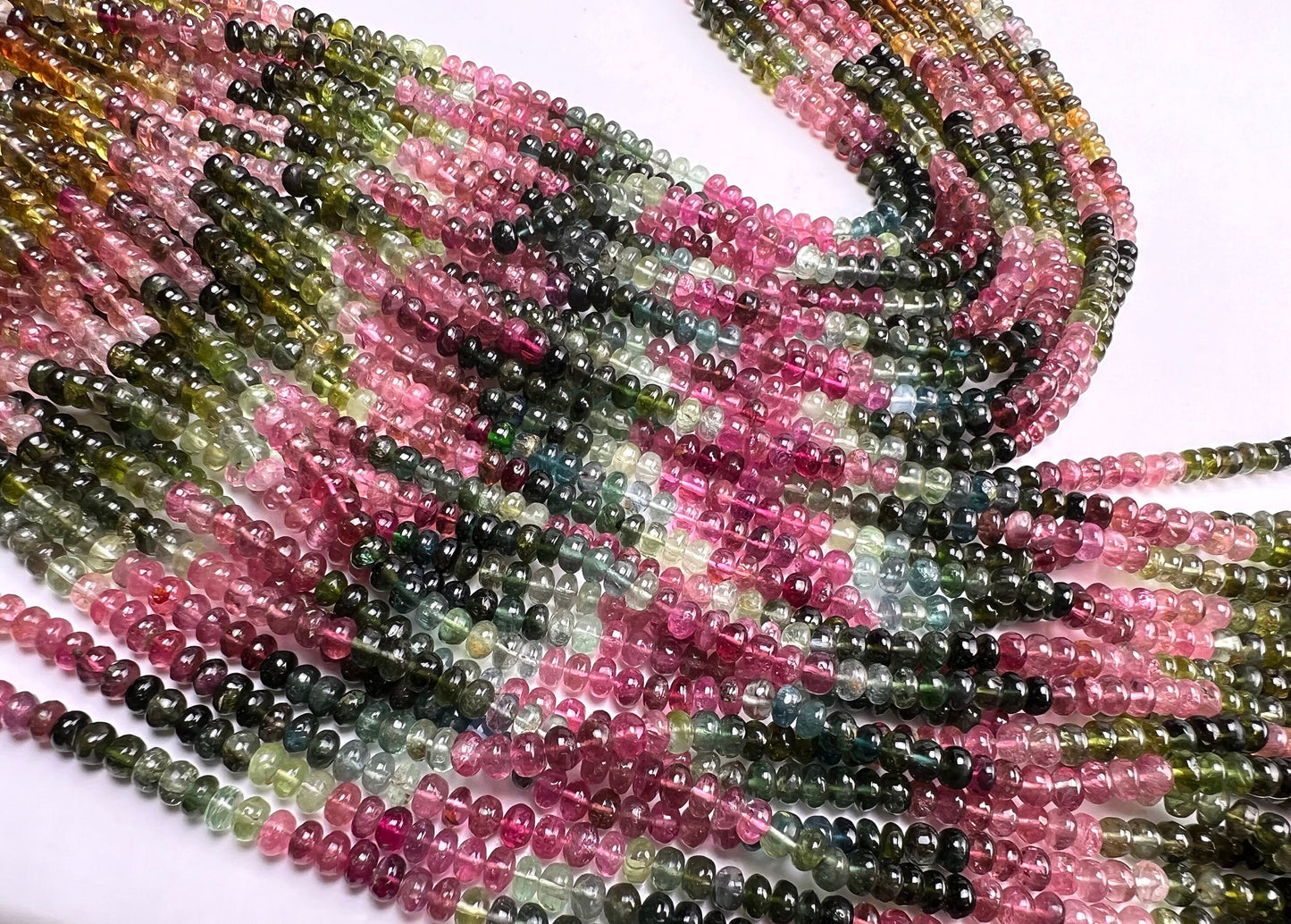 Natural Multi Watermelon Tourmaline 4.5-5mm raw smooth Roundel beads AAA quality Jewelry Making, healing Beads 7”, 14” St