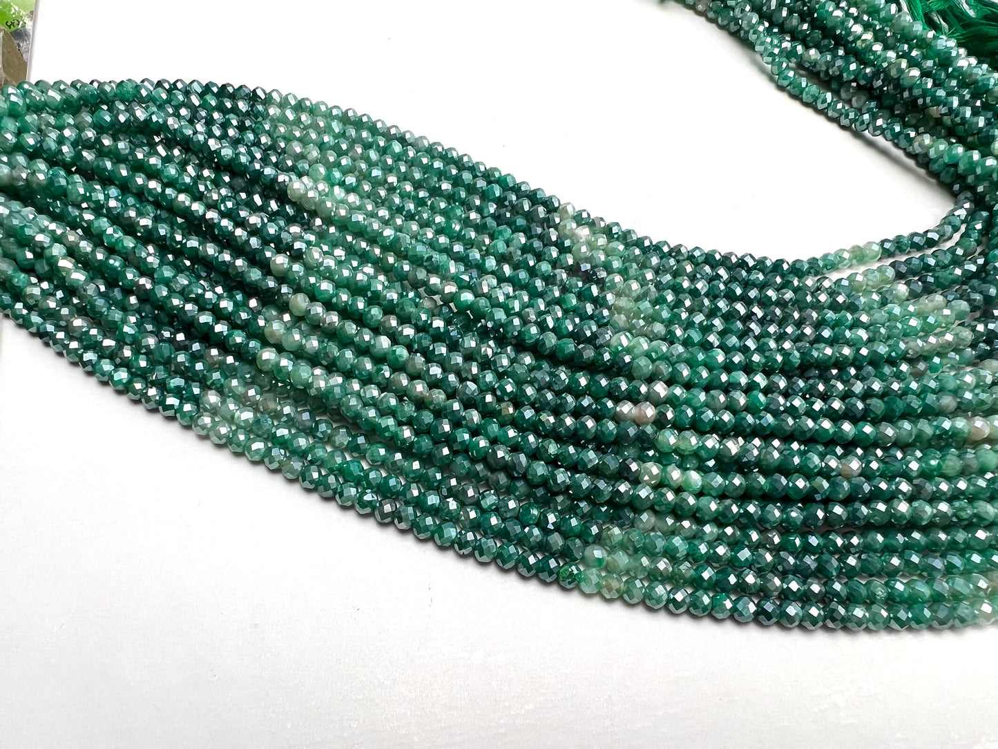 Genuine Moonstone Emerald Green mystic High Quality Faceted Roundels in 3.8-4mm Gemstone Beads 12” strand