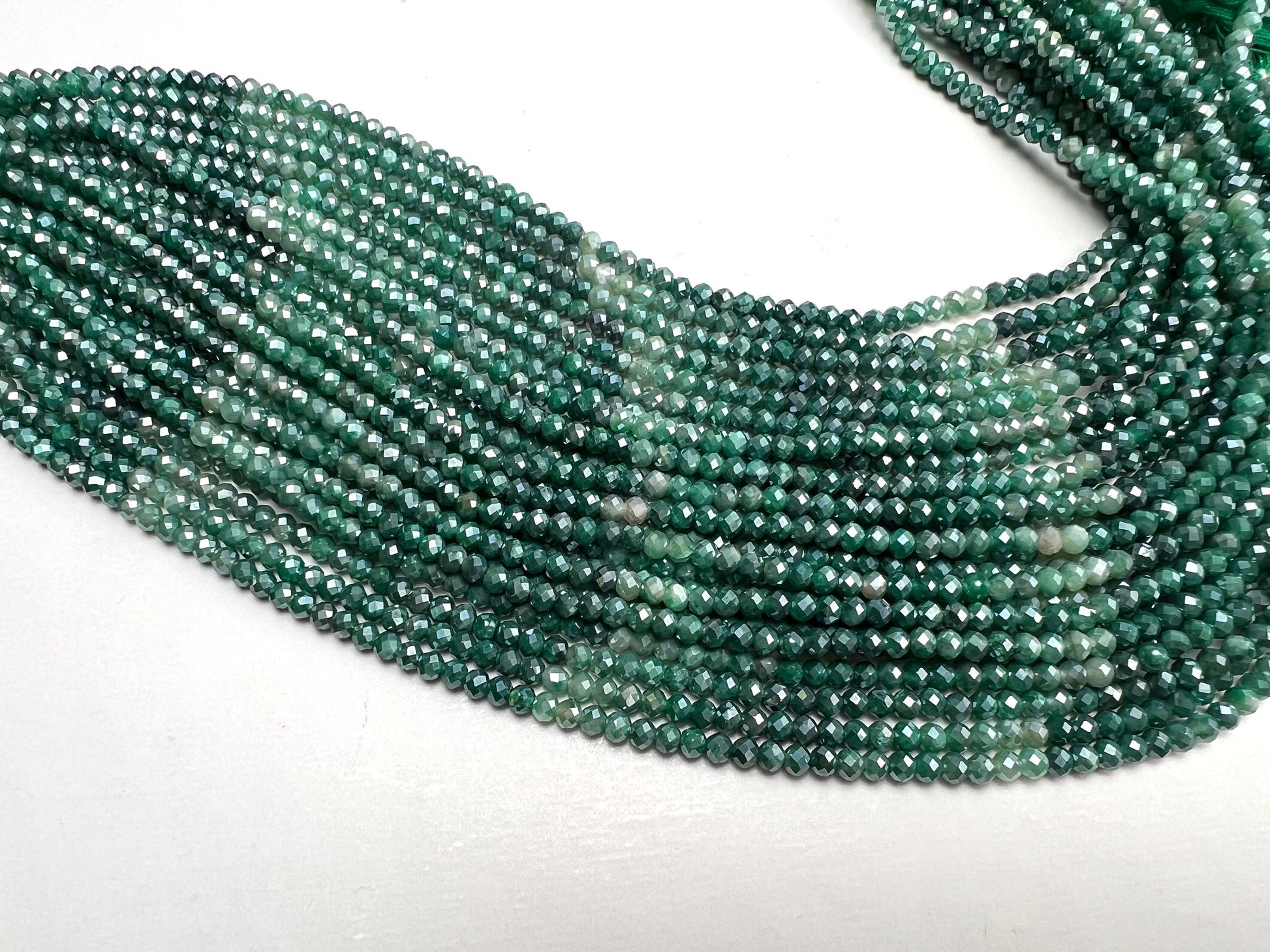 Genuine Moonstone Emerald Green mystic High Quality Faceted Roundels in 3.8-4mm Gemstone Beads 12” strand