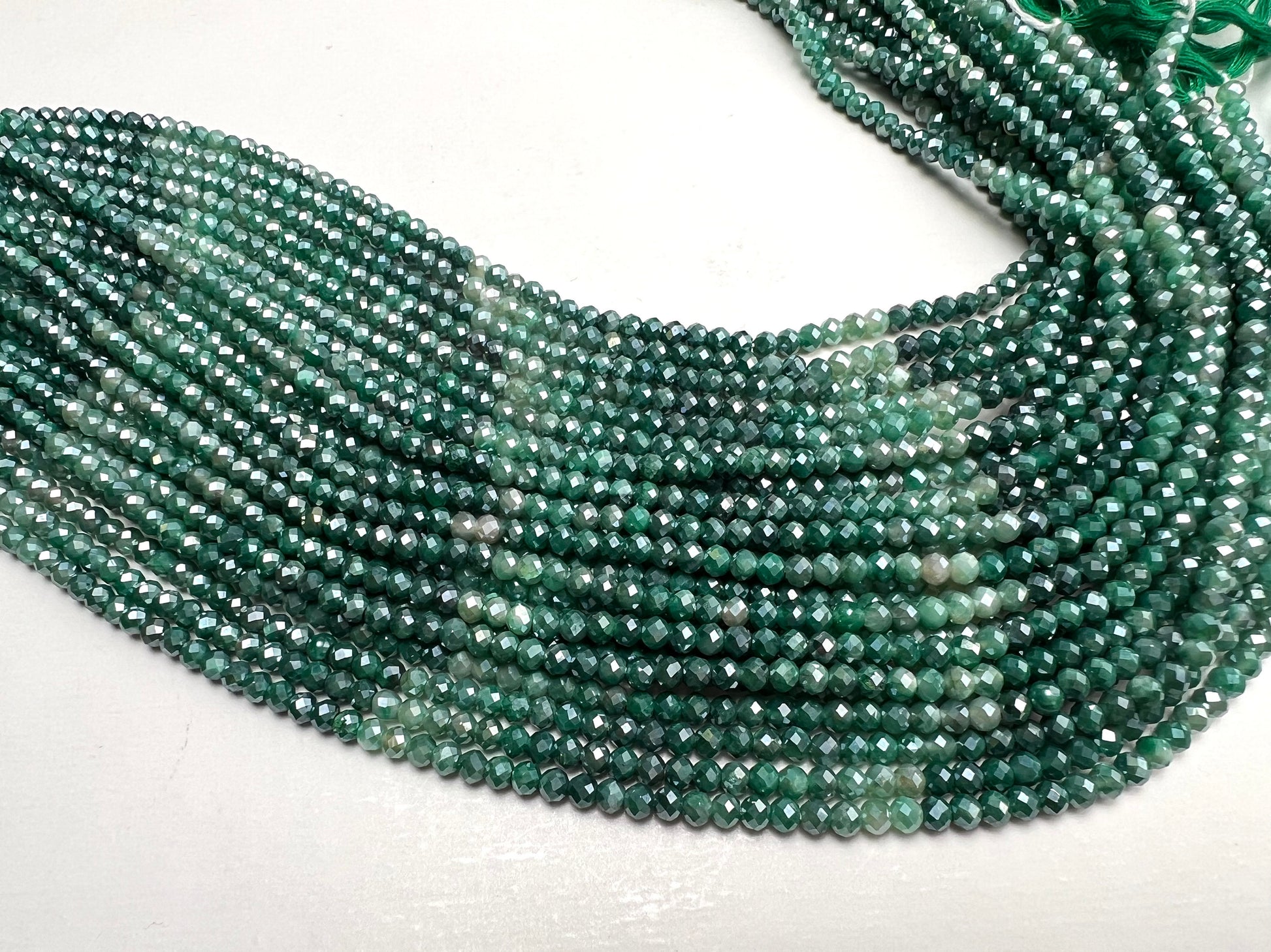 Genuine Moonstone Emerald Green mystic High Quality Faceted Roundels in 3.8-4mm Gemstone Beads 12” strand