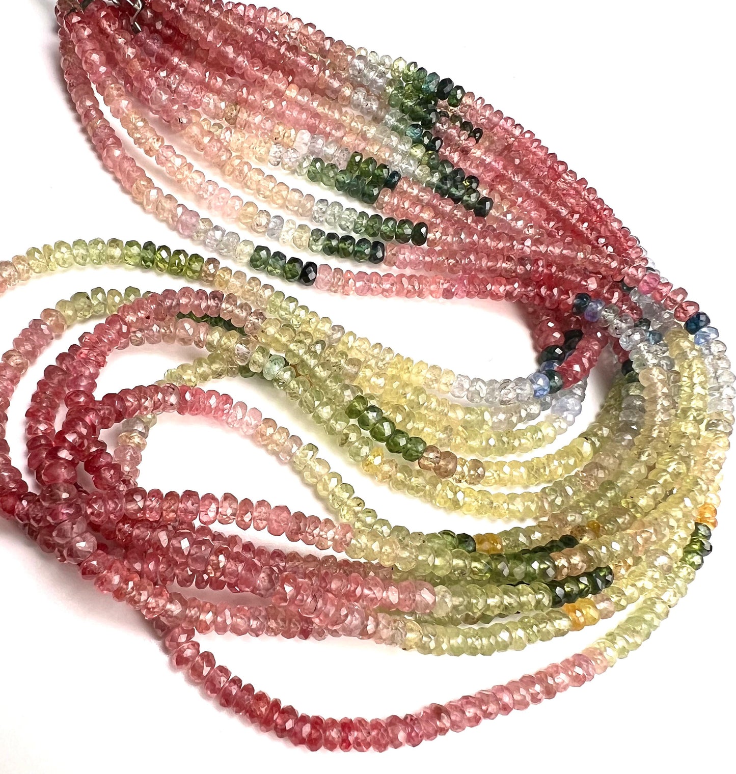 Natural Multi Sapphire Shaded Faceted 3.5-4mm Rondelle, blue pink green shaded sapphire precious Gemstone Beads 7.5", 15.5"