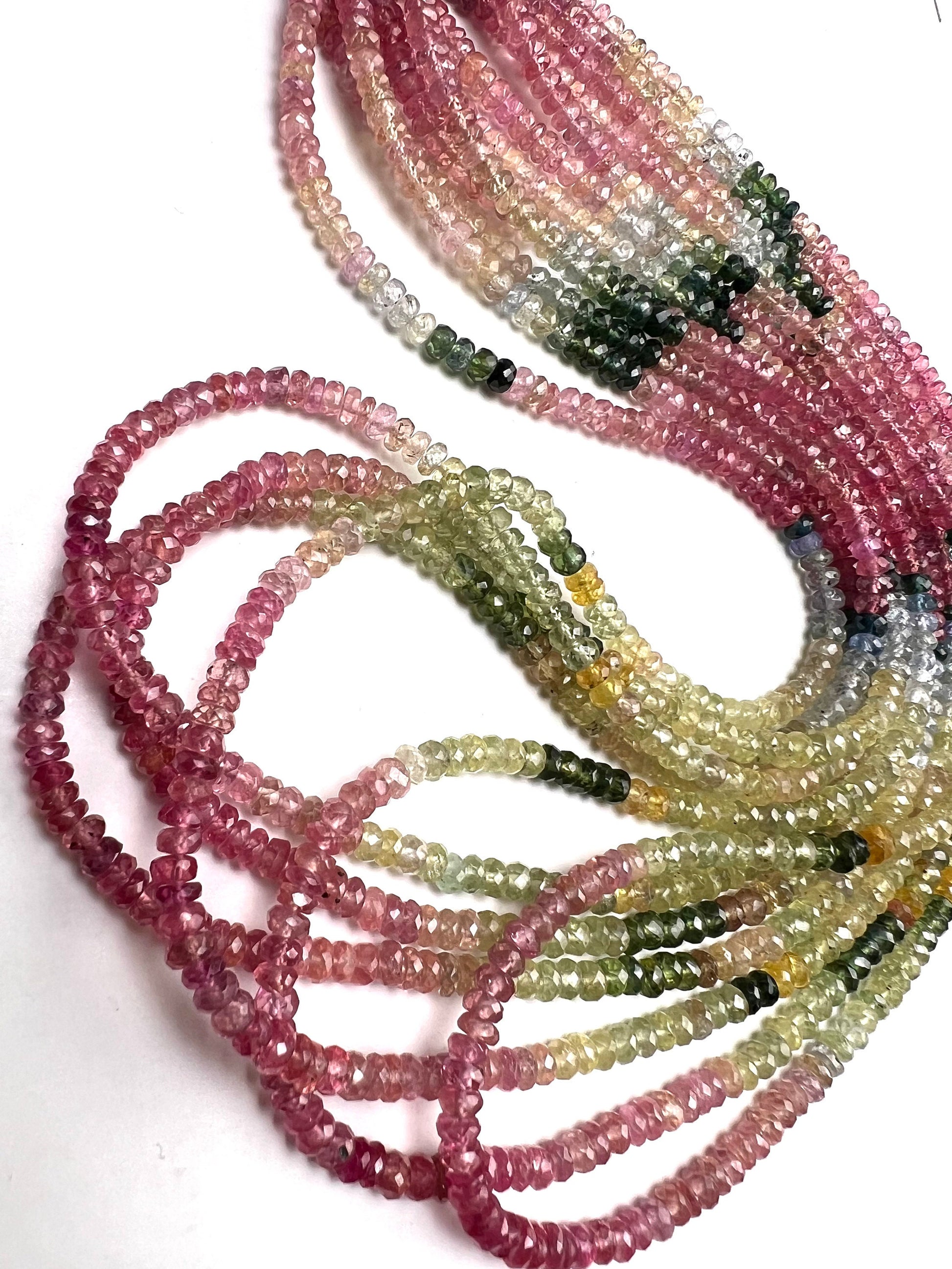 Natural Multi Sapphire Shaded Faceted 3.5-4mm Rondelle, blue pink green shaded sapphire precious Gemstone Beads 7.5", 15.5"