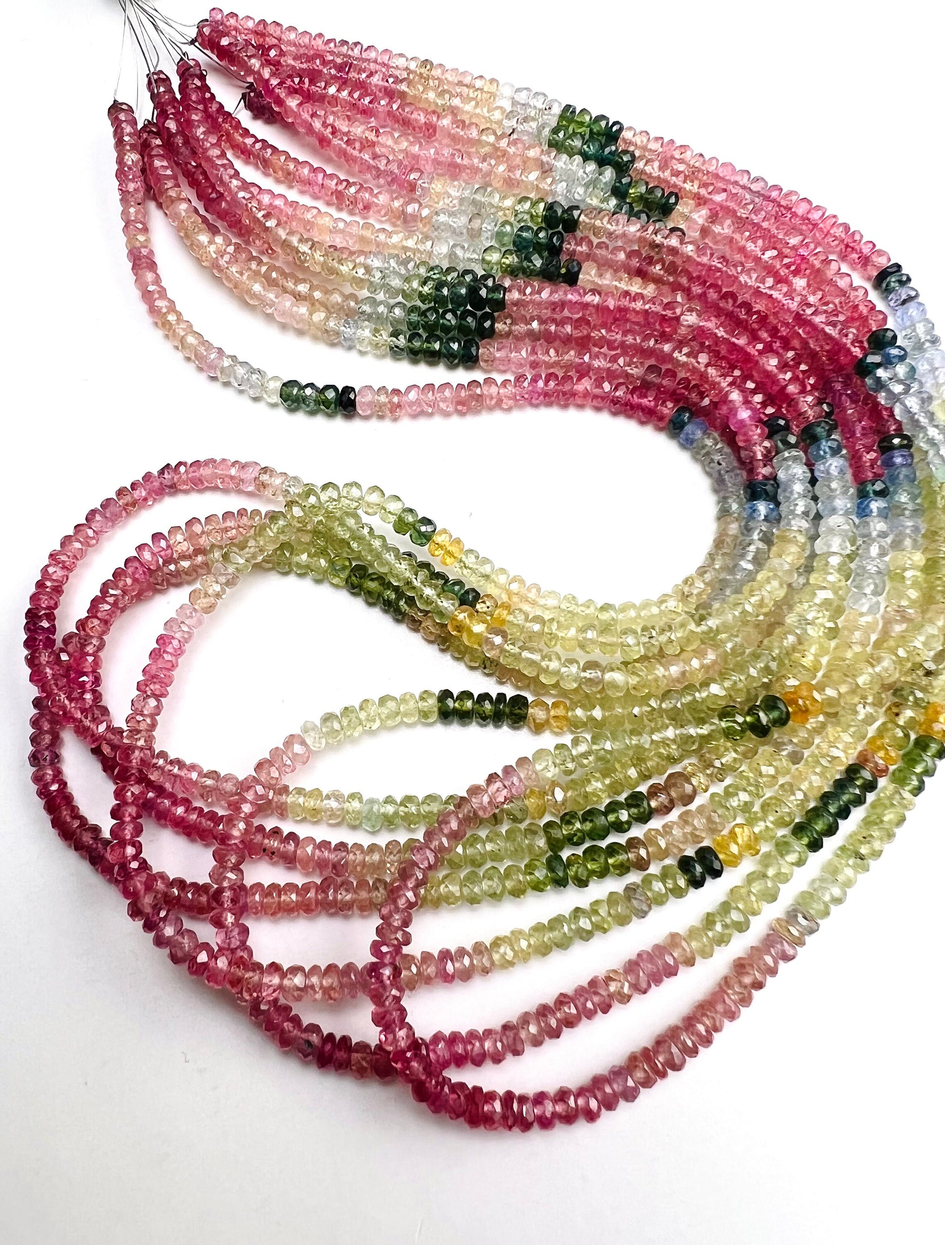 Natural Multi Sapphire Shaded Faceted 3.5-4mm Rondelle, blue pink green shaded sapphire precious Gemstone Beads 7.5", 15.5"