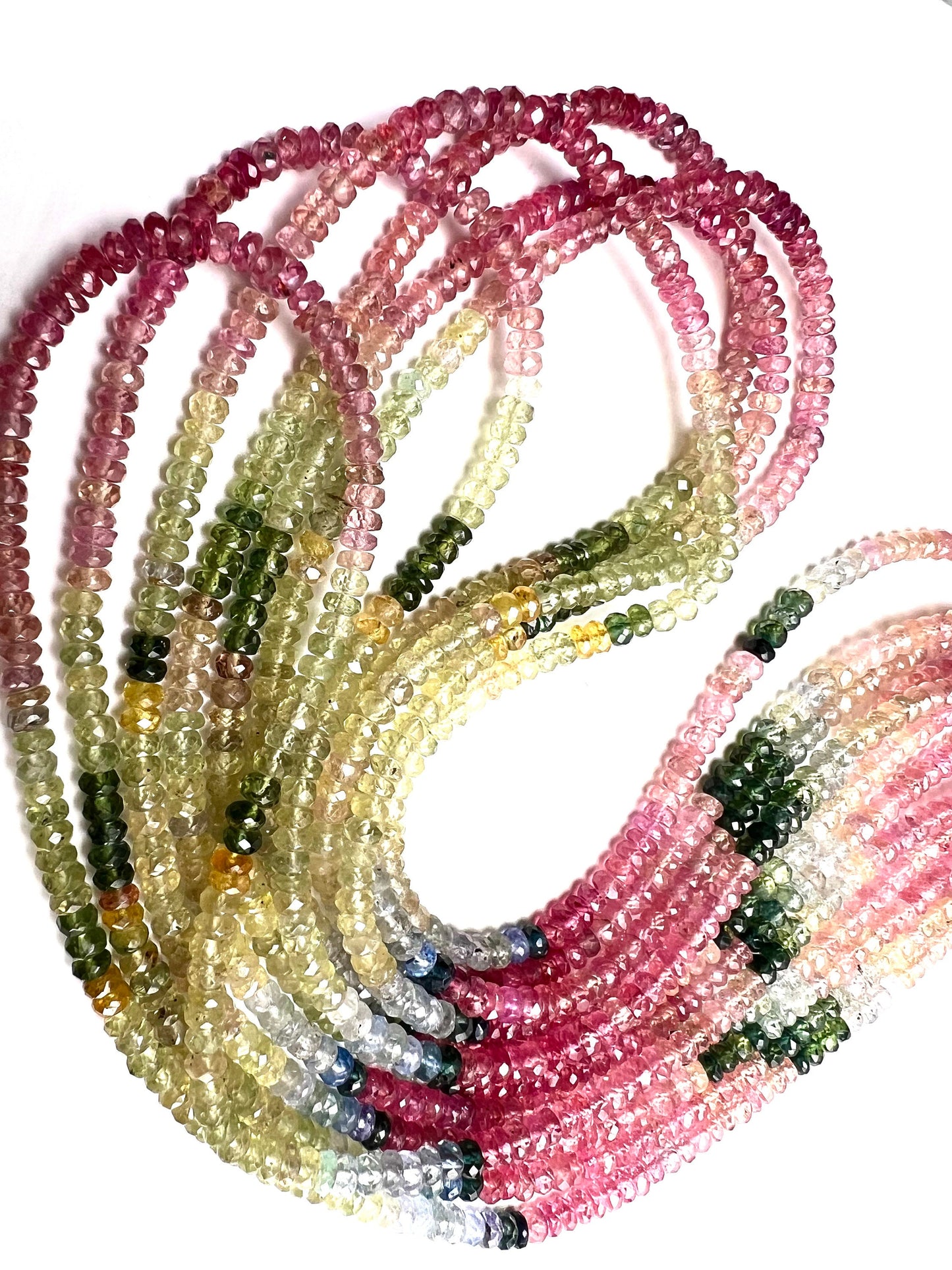 Natural Multi Sapphire Shaded Faceted 3.5-4mm Rondelle, blue pink green shaded sapphire precious Gemstone Beads 7.5", 15.5"