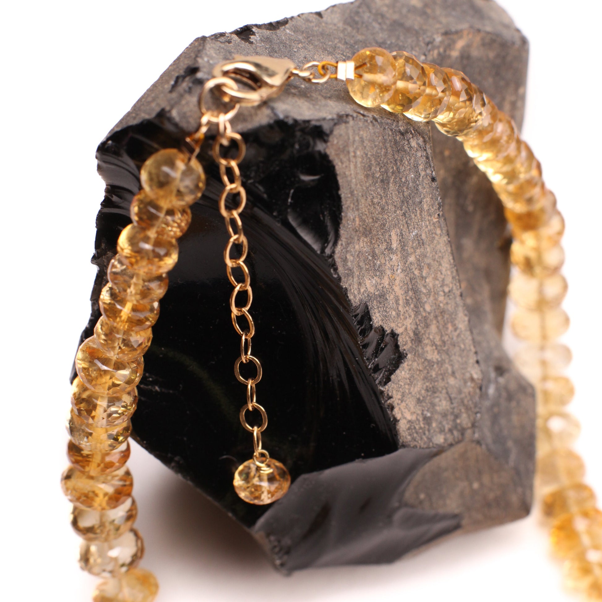 Natural Citrine Gem Quality Clear AAA Faceted Graduated Rondelle 7-11.5mm, 18" Necklace with 2" Extender in 14K Gold Filled Chain and Clasp