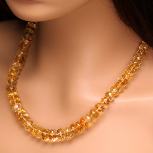 Natural Citrine Gem Quality Clear AAA Faceted Graduated Rondelle 7-11.5mm, 18" Necklace with 2" Extender in 14K Gold Filled Chain and Clasp