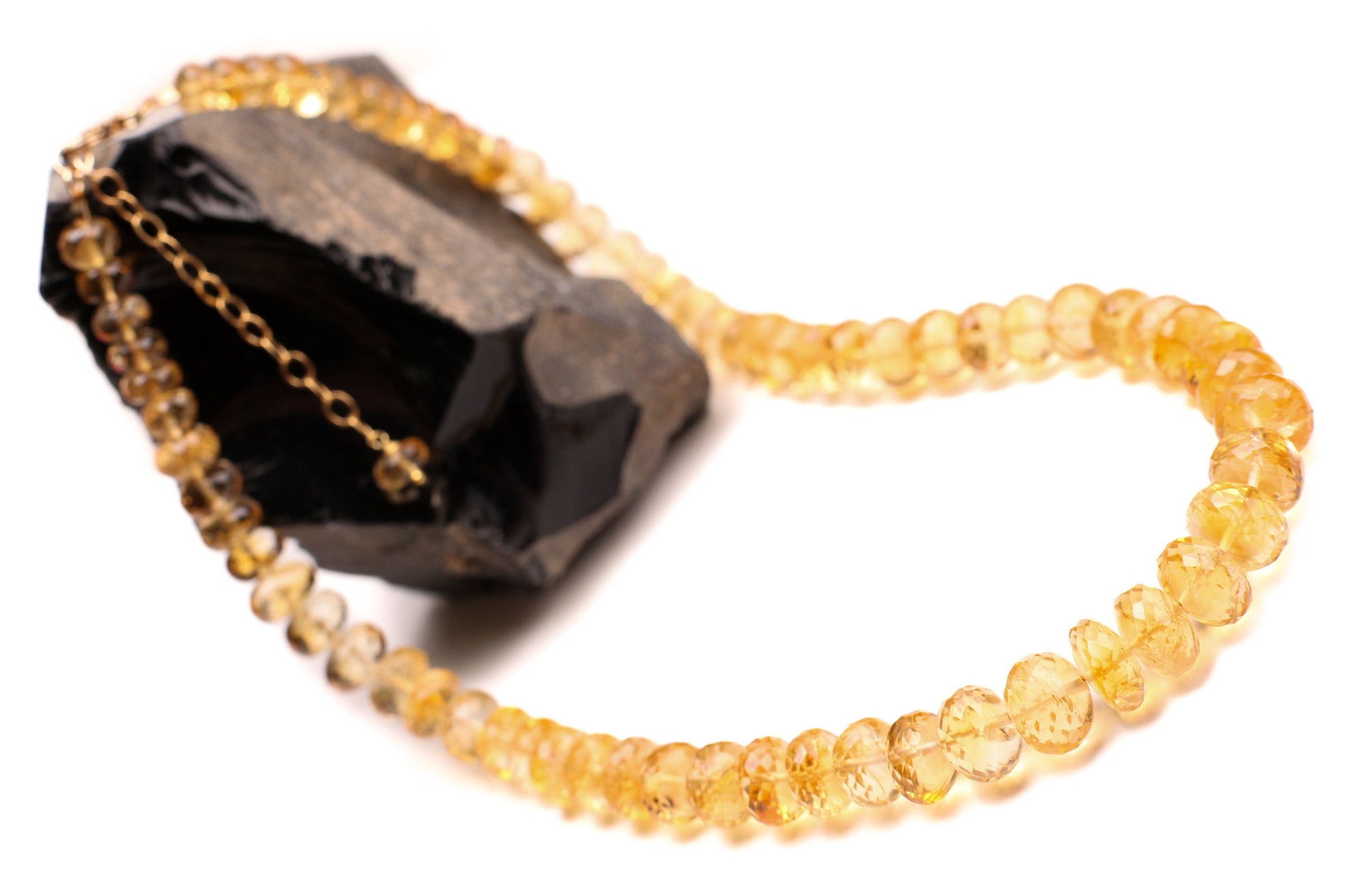 Natural Citrine Gem Quality Clear AAA Faceted Graduated Rondelle 7-11.5mm, 18" Necklace with 2" Extender in 14K Gold Filled Chain and Clasp