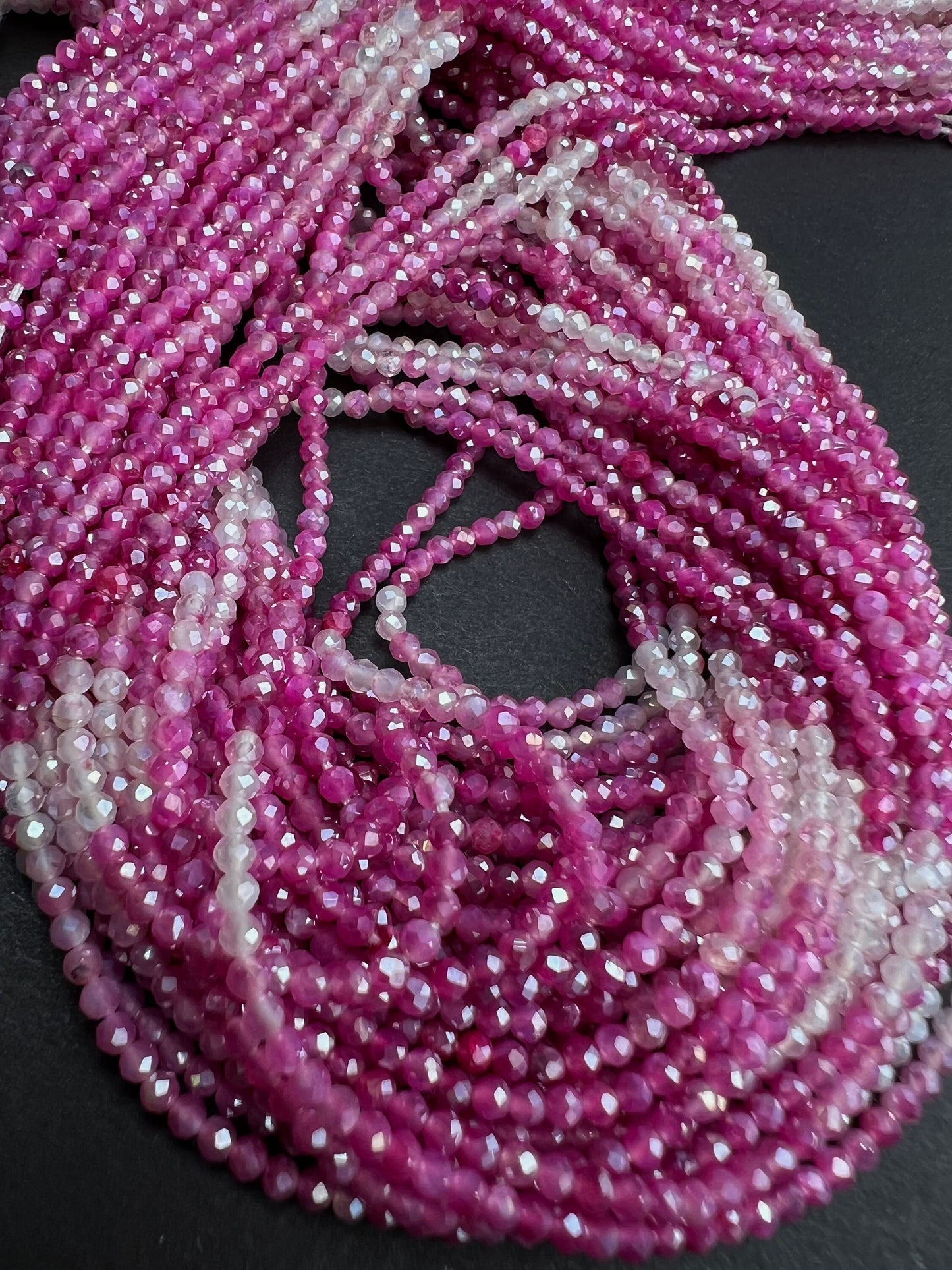 Natural Moonstone pink shaded Mystic Faceted 2.2mm Round Beads, Jewelry Making Gemstone Beige Bracelet, Necklace 12" Strand,