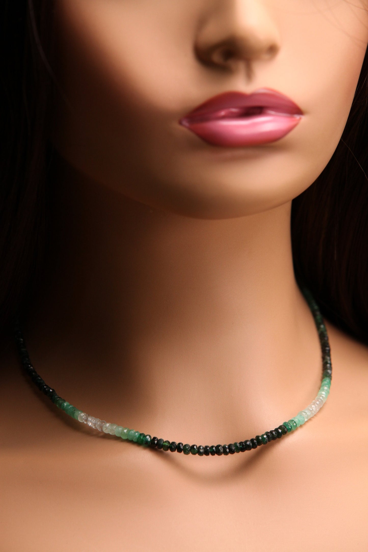 Ombre Emerald Faceted Rondelle 3.5-4.4mm with 14k Gold Filled Necklace.AAA Quality Natural Precious gift for her ,May birthstone