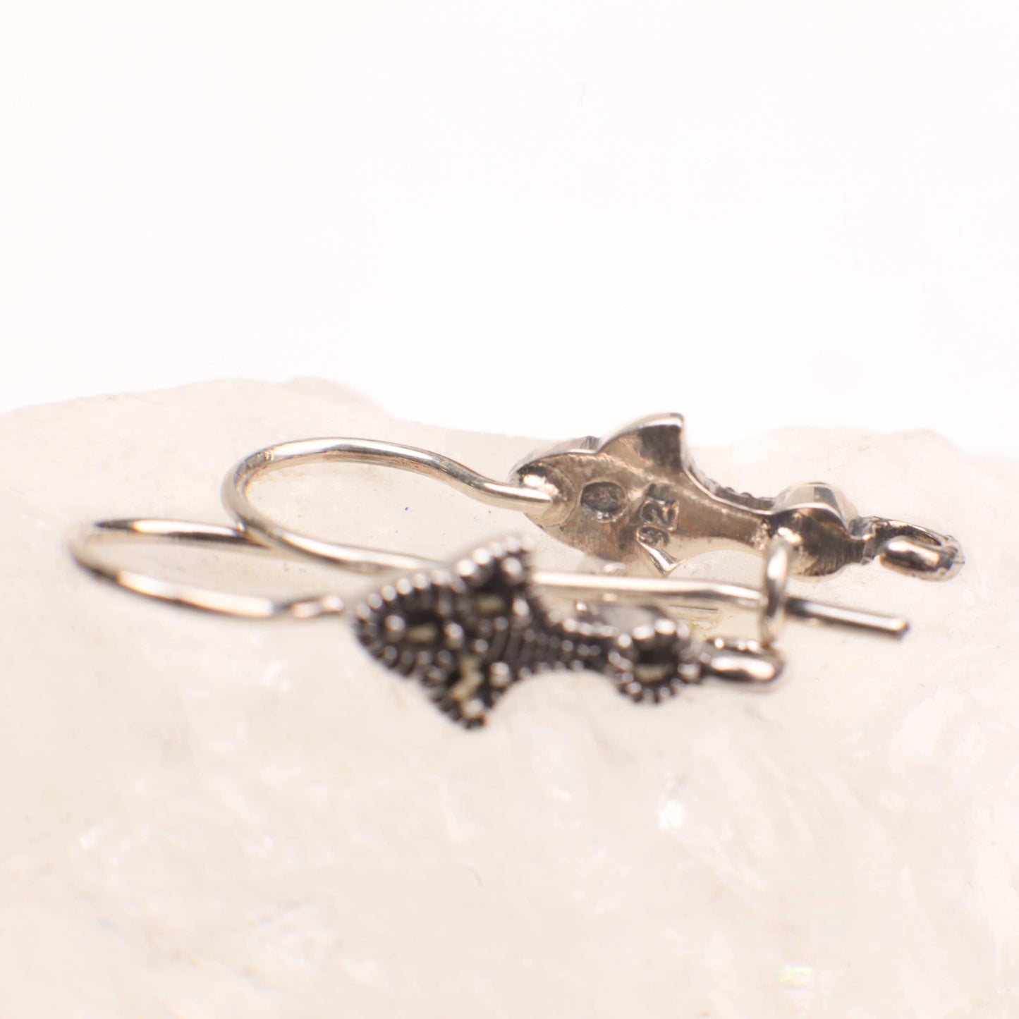 Marcasite 925 Sterling Silver French Lever Earring Hooks Findings 25mm long Vintage Marcasite Earwires Findings, 925 stamped, Sold by pair.