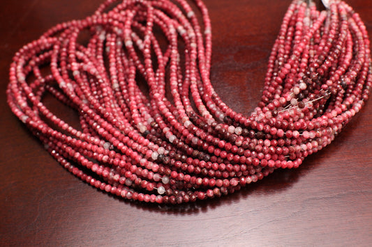 Natural Norwegian Thulite 3mm Faceted Round Red Pink Ombre Shaded Gemstone Beads for Jewelry Making 14” strand